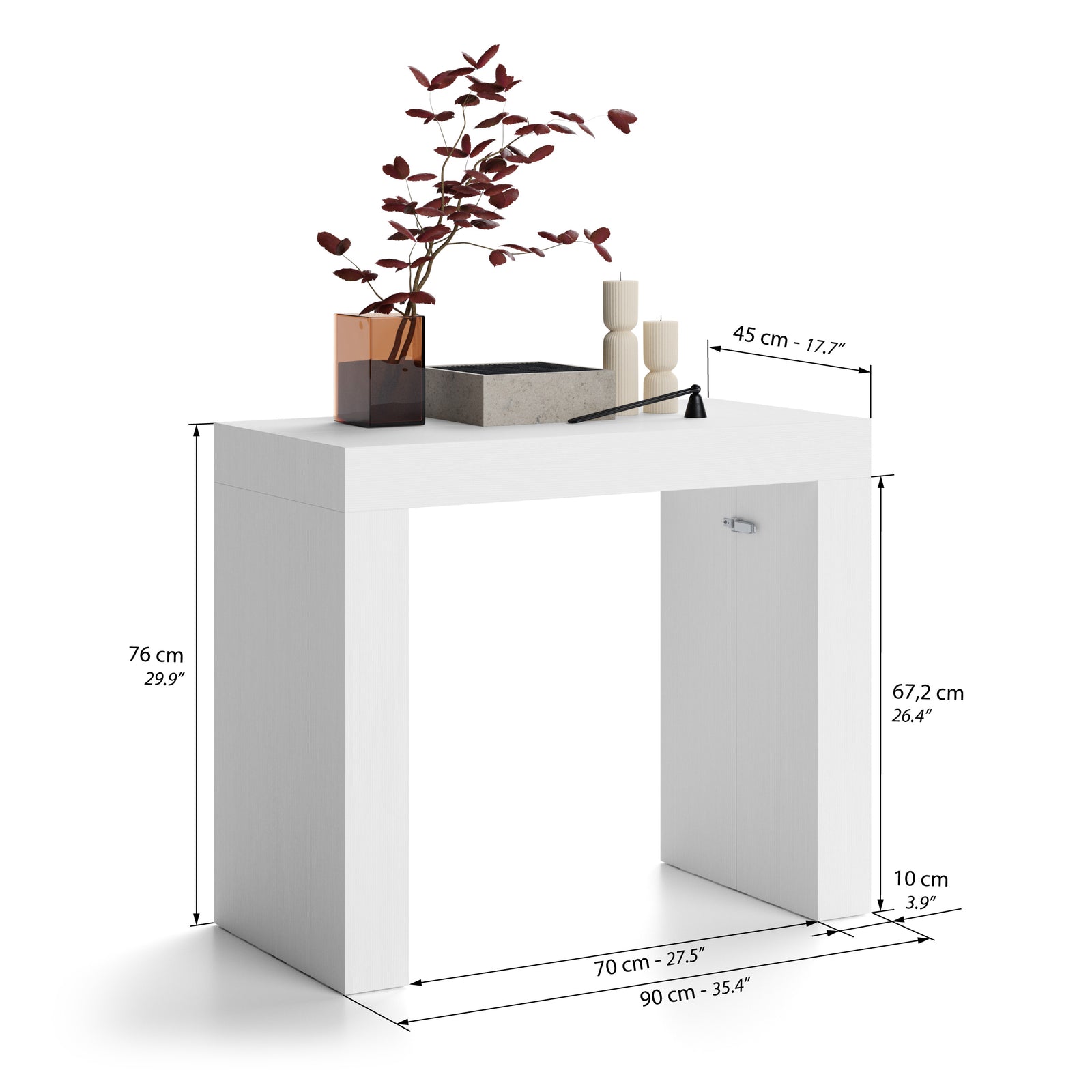 Evolution, Extendable Console Table 45(305)x90 cm, Ashwood White - Immagine tecnica 1