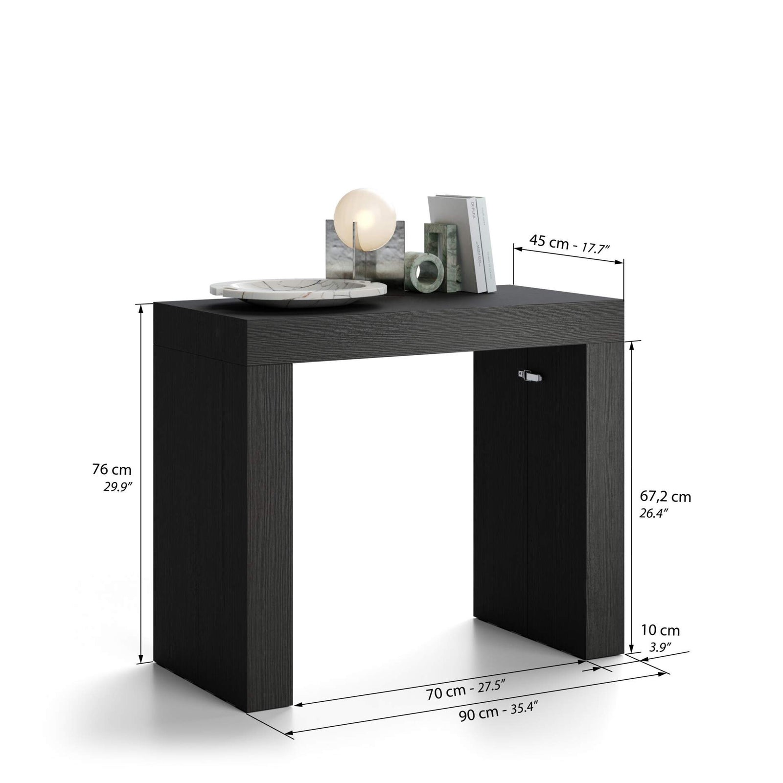 Table Console Extensible Evolution, 45(305)x90 cm, Frêne Noir - Immagine tecnica 1