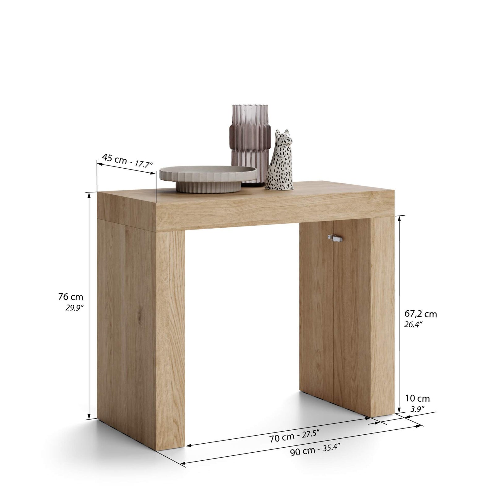 Evolution, Extendable Console Table 45(305)x90 cm, Light Oak - Immagine tecnica 1