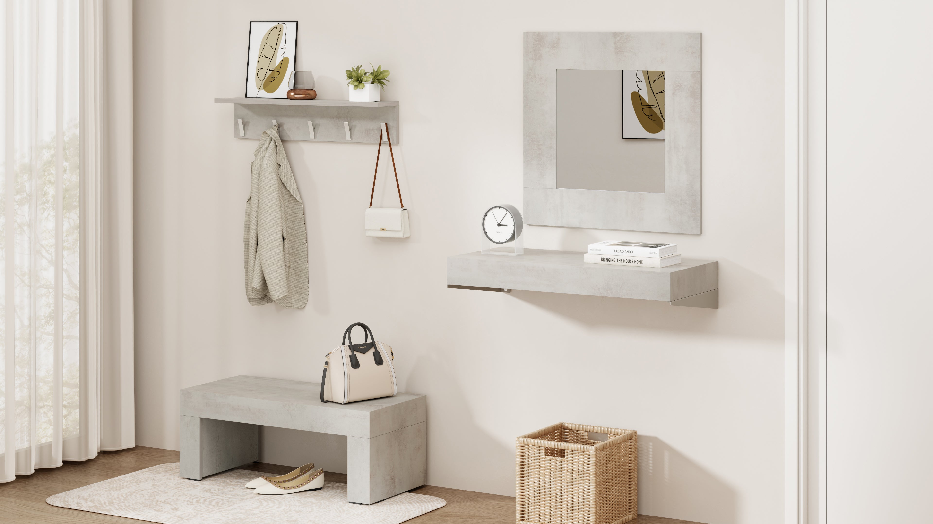 Wall coat hanger, Rachele, 80 cm, Concrete Effect, Grey - Set image 2