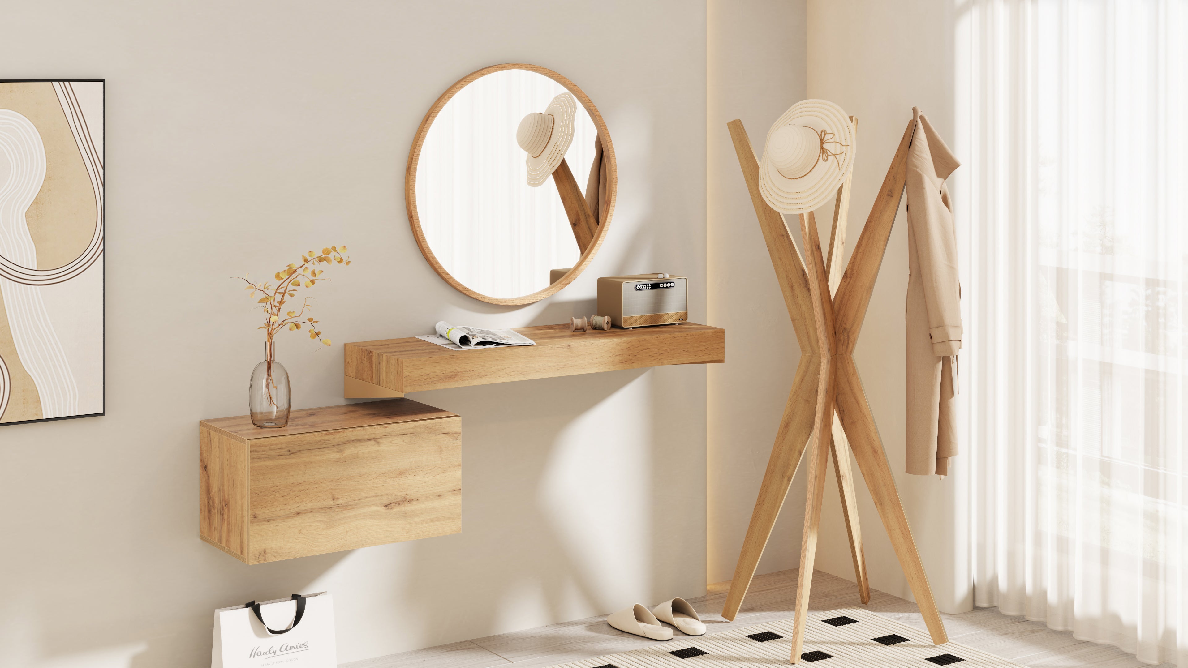 Porte-manteau sur pied Design, Emma, Bois Rustique - Set image 7