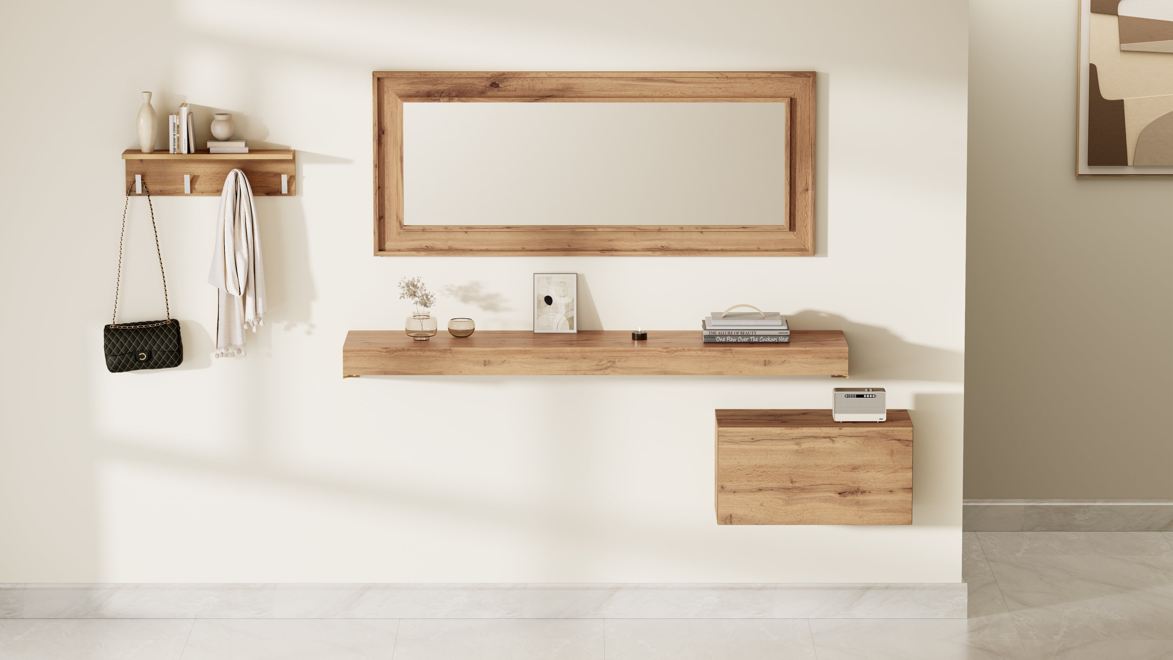 Console Murale Evolution 180x40, Bois rustique - Set image 1