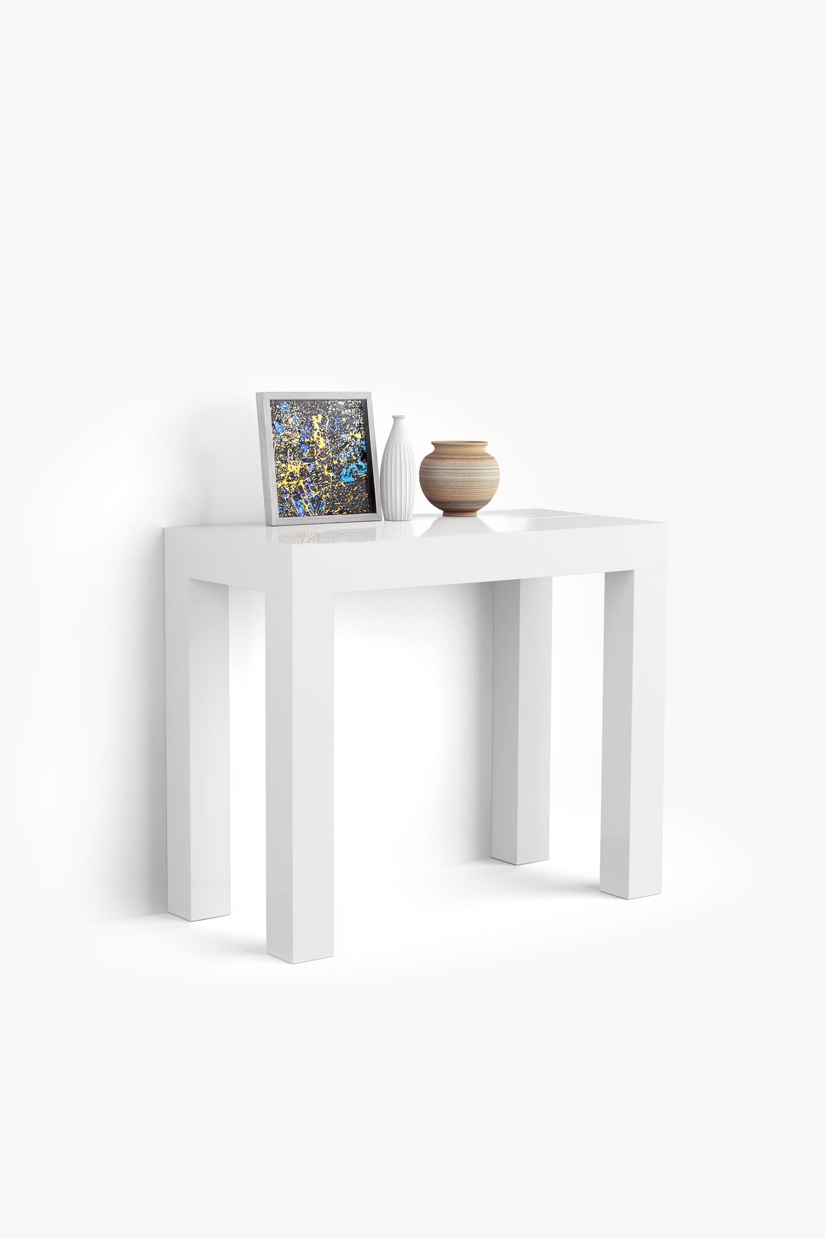 First, Extendable Console Table, 45(310)x80 cm, Glossy White
