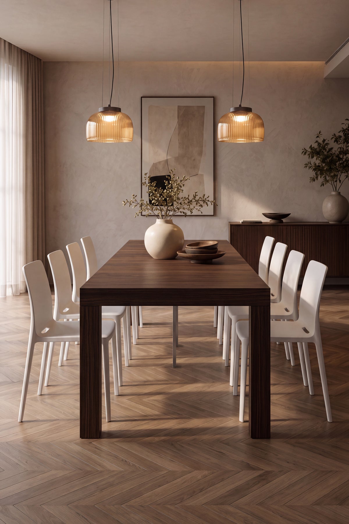 Tavolo Consolle Allungabile First, 45(310)x80 cm, Noce canaletto - Immagine ambientata 1