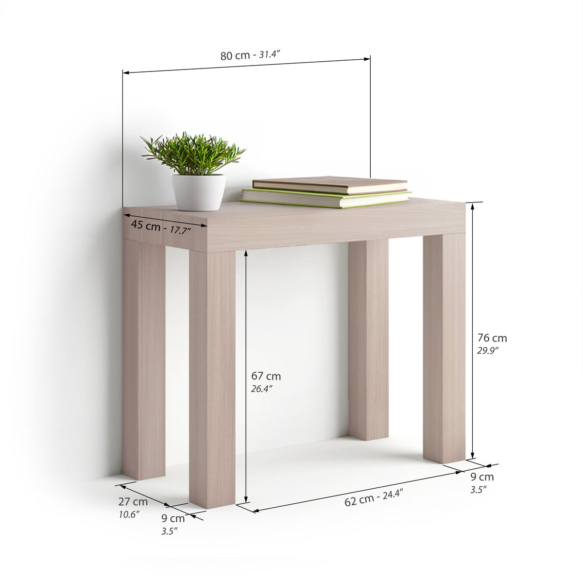 Console extensible First, 45(310)x80 cm, Orme perle - Immagine tecnica 2