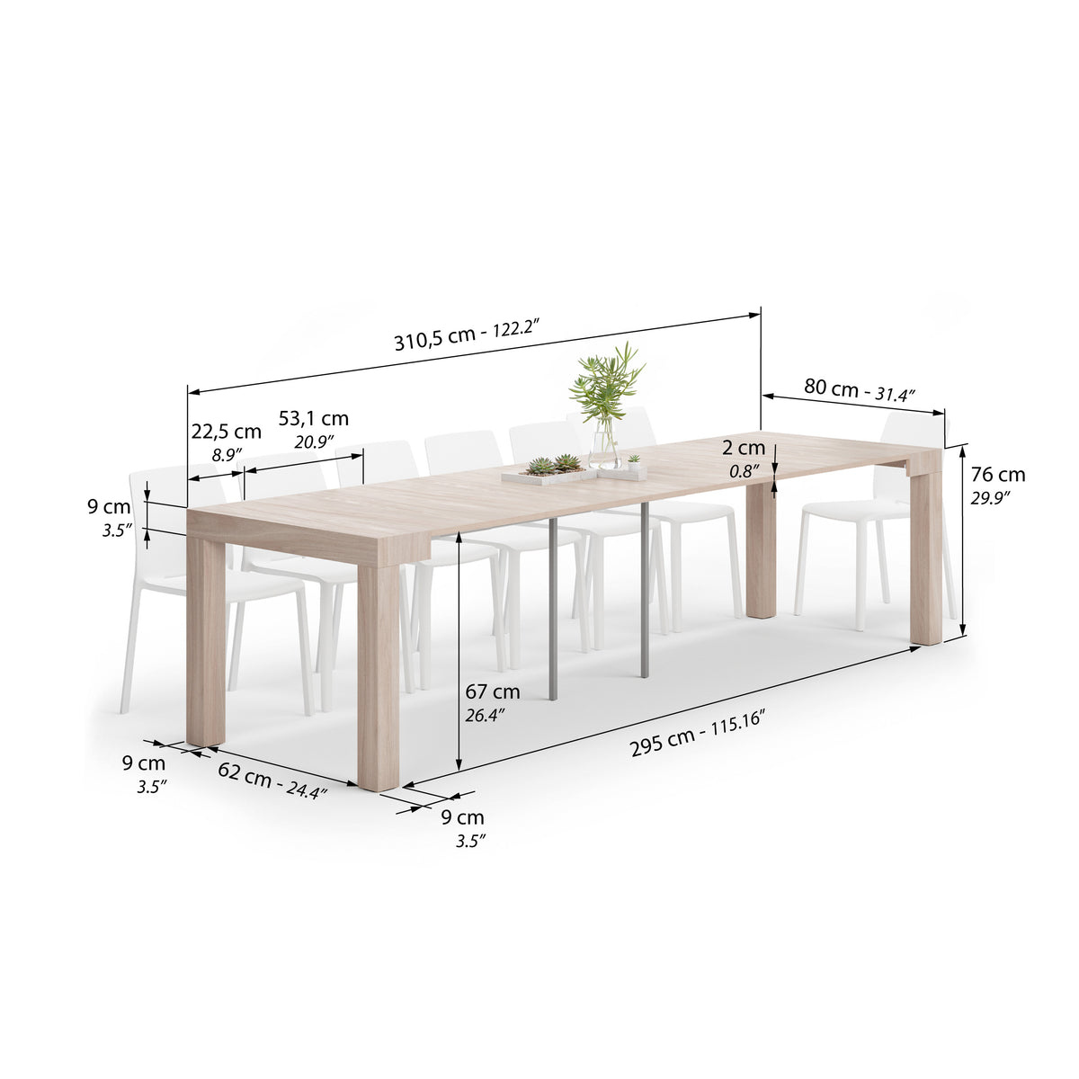 Console extensible First, 45(310)x80 cm, Orme perle - Immagine tecnica 1