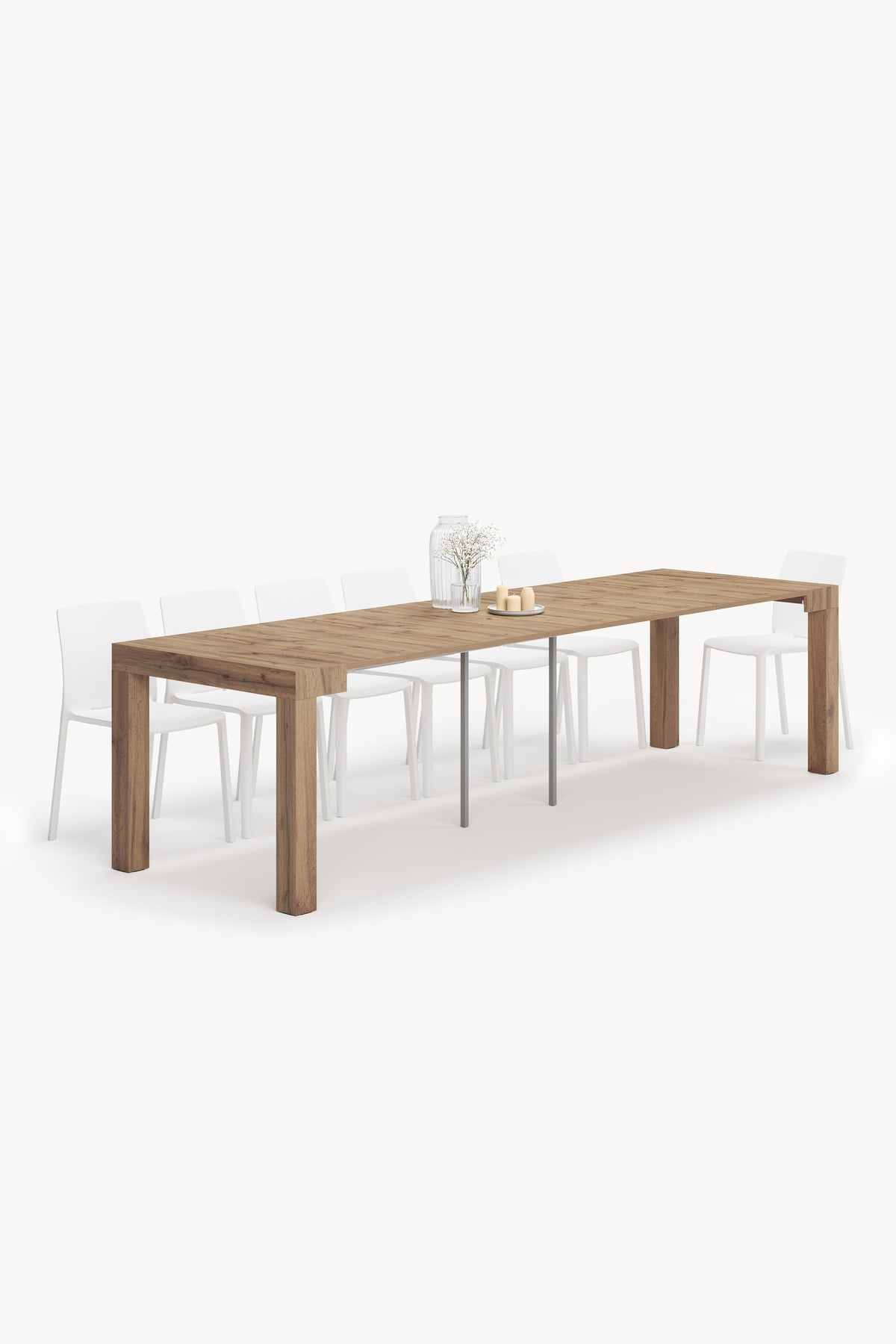Consola extensible First, 45(310)x80 cm, Madera rústica