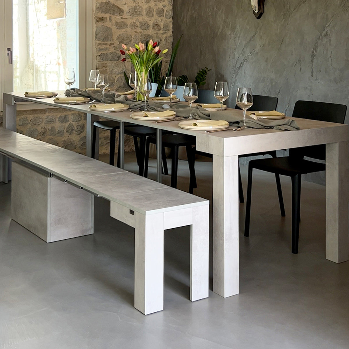 Mesa consola extensible First, 45(305)x90 cm, color Cemento gris