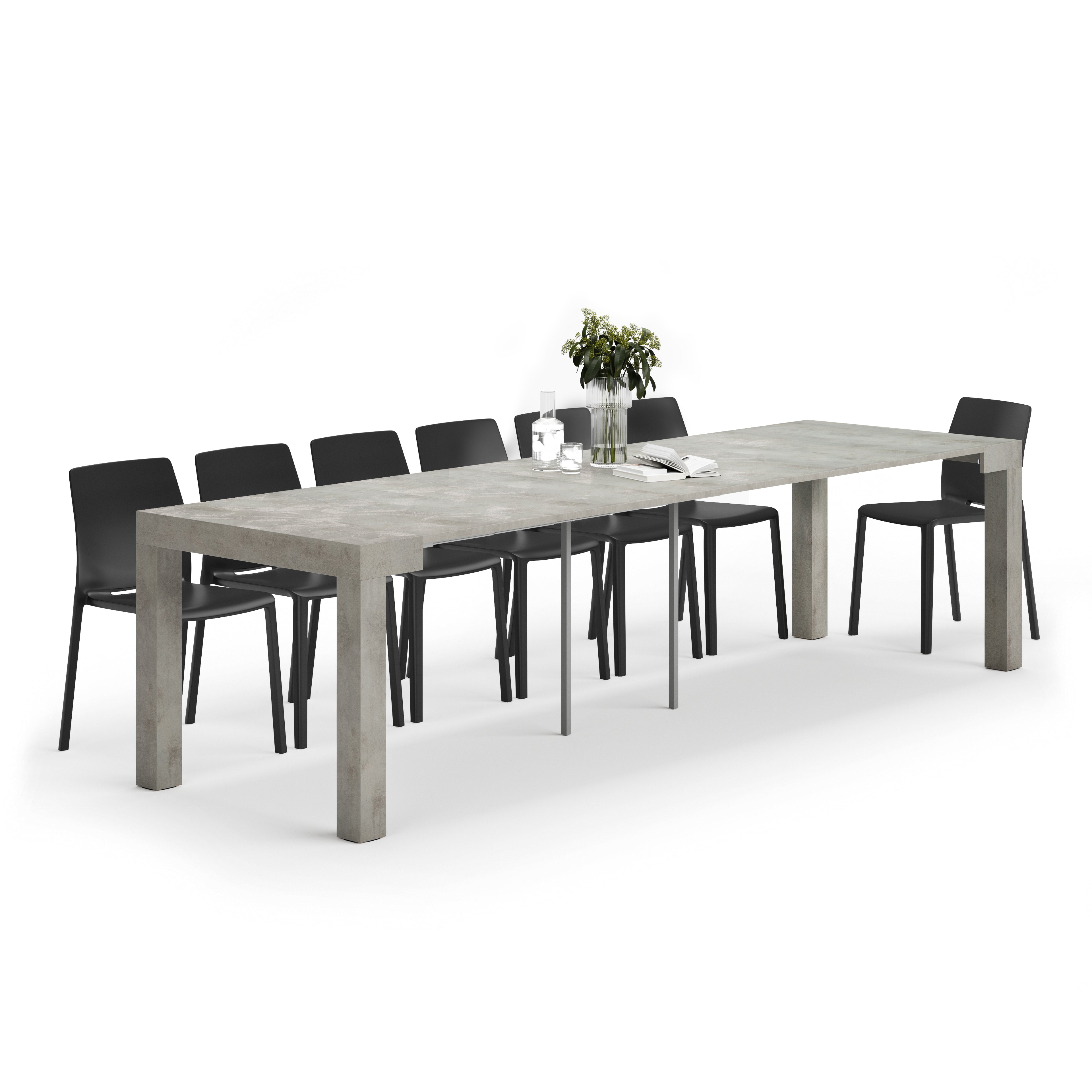 First, ausziehbarer Konsolentisch, 45(305)x90 cm, grauer Beton