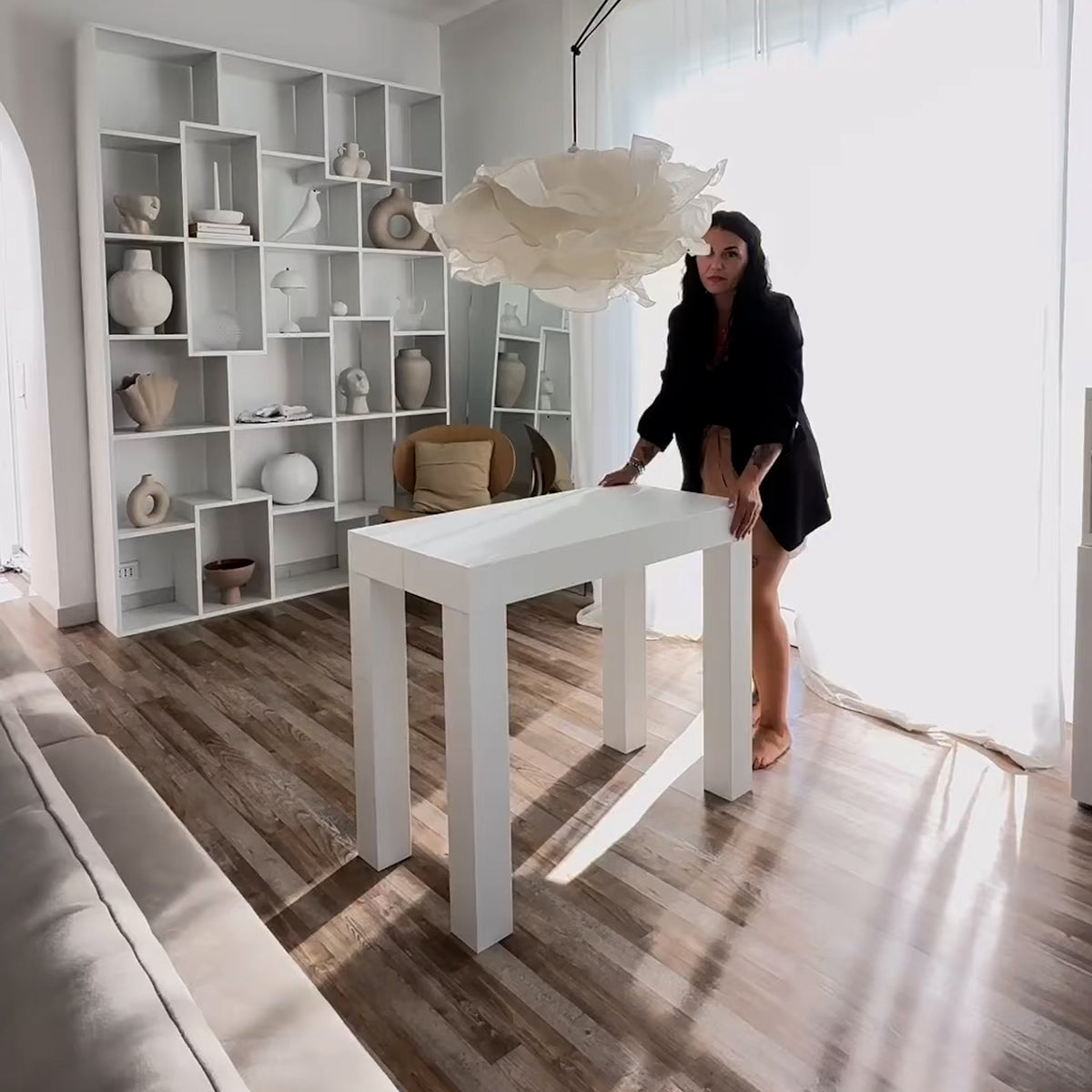 First, Extendable Console Table, 45(305)x90 cm, Ashwood White