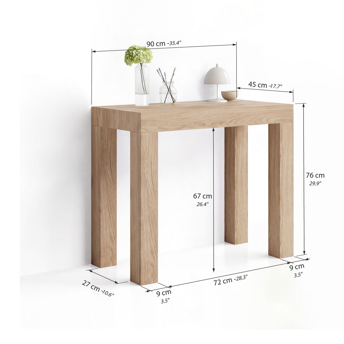 Table Console extensible First, 45(310)x90 cm, Chêne Clair - Immagine tecnica 1