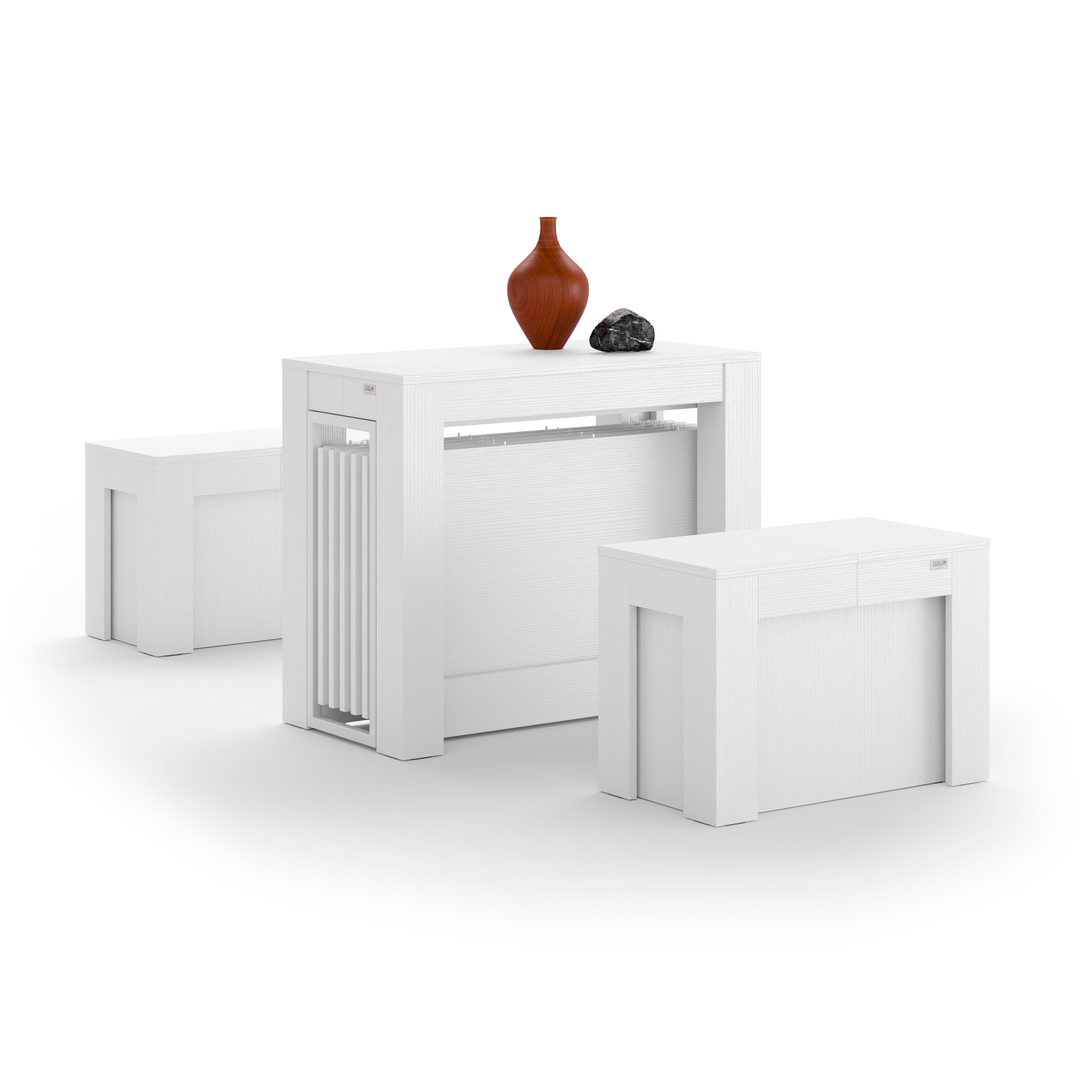 Rachele Extendable Console Table 18(120)x35 in, 2 Extendable Benches 27(115)x14 in, Ashwood White - Detail image 1
