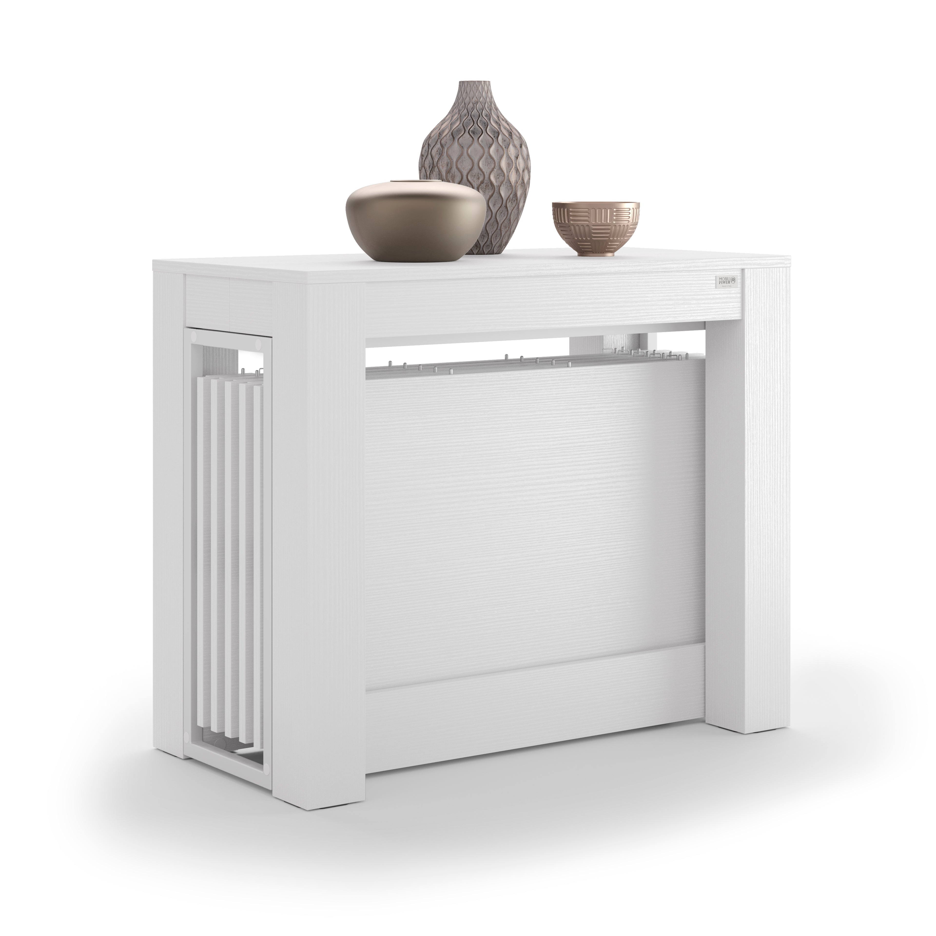 Consolle Allungabile con Porta Allunghe Rachele, 46(306)x90x cm, Bianco Frassino