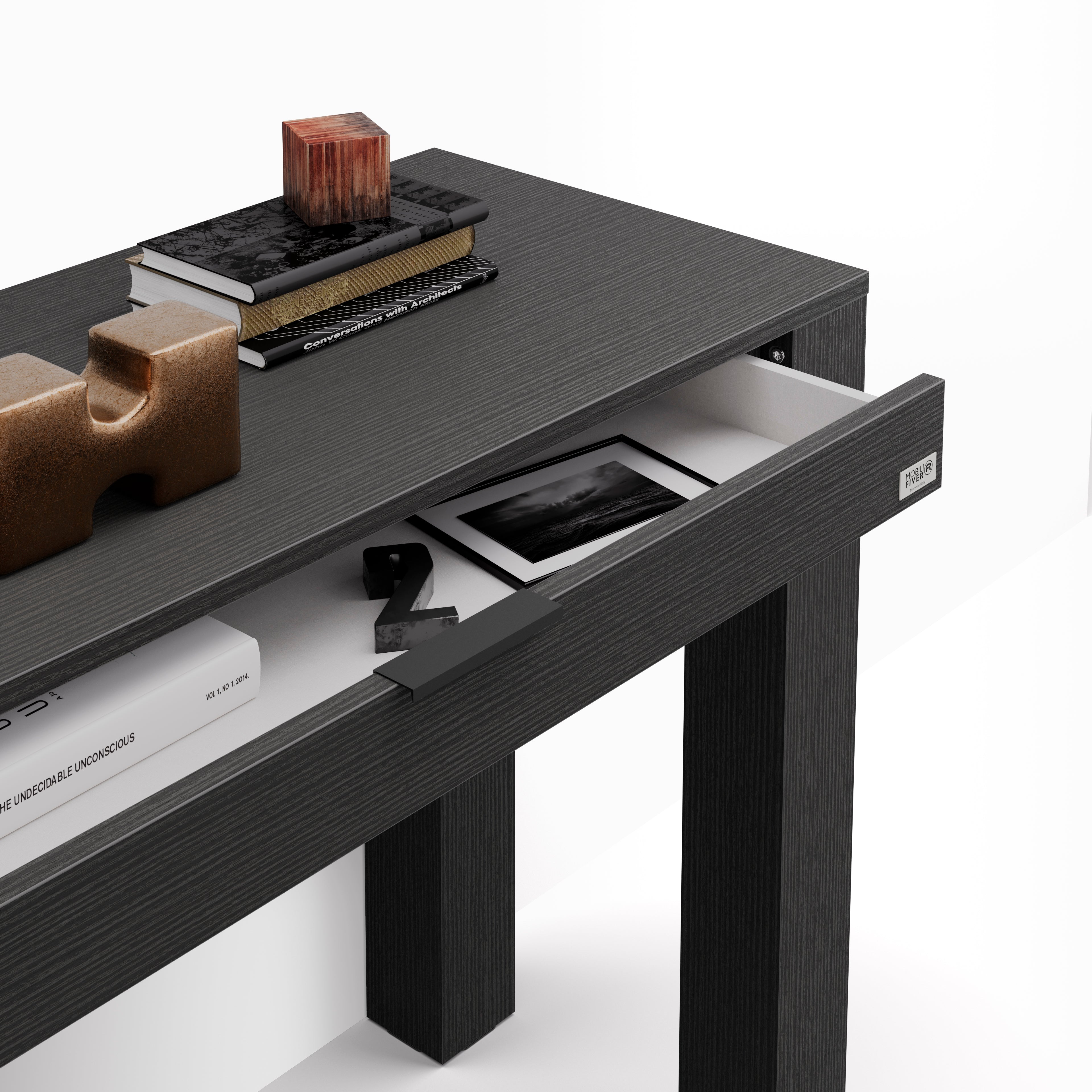 Console d'entrée avec tiroir Rachele, 115x45 cm, Frêne Noir