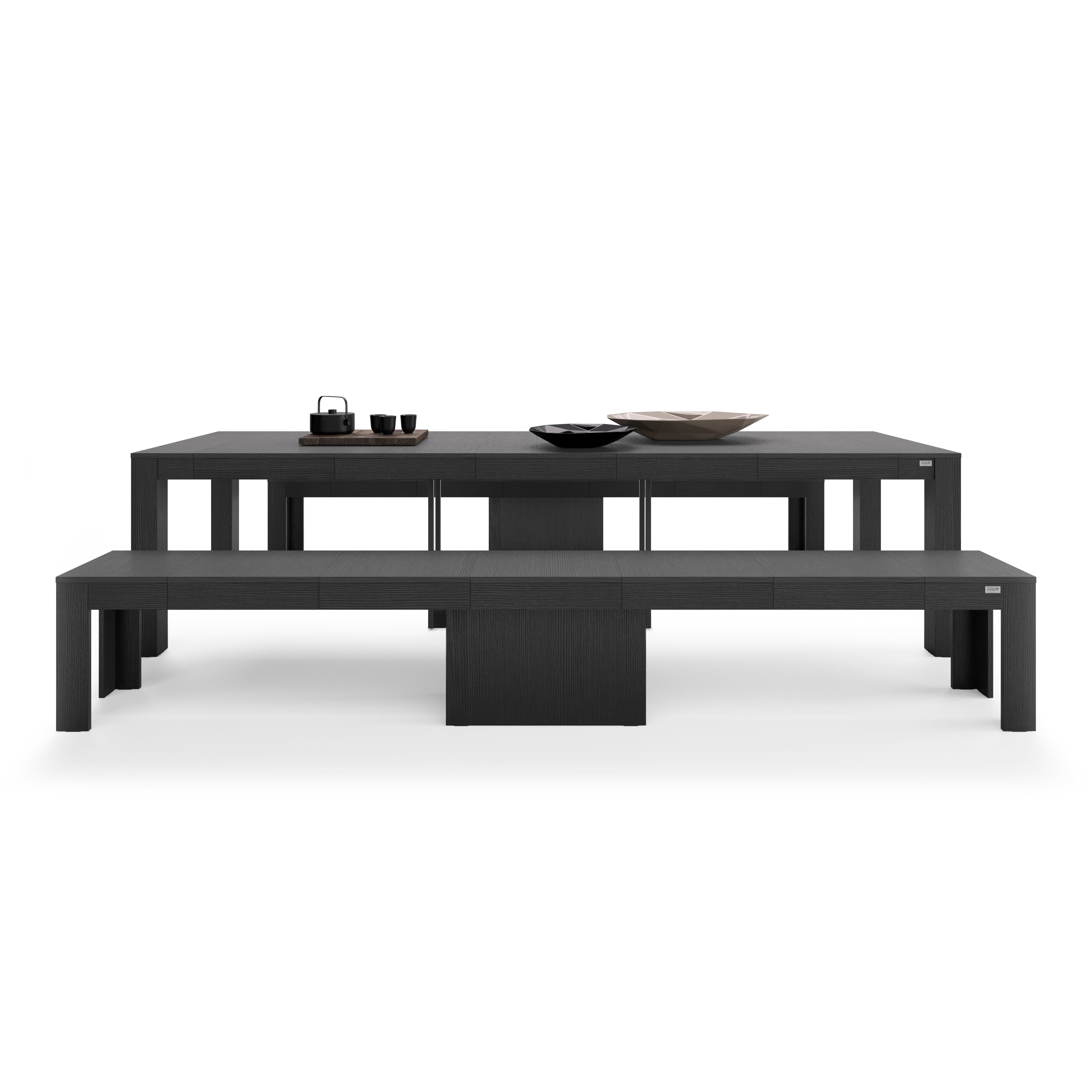 Consolle allungabile Rachele 46(306)x90 cm + 2 Panche allungabili Rachele 67,5(292)x35 cm, Nero Frassino - Immagine dettaglio 2
