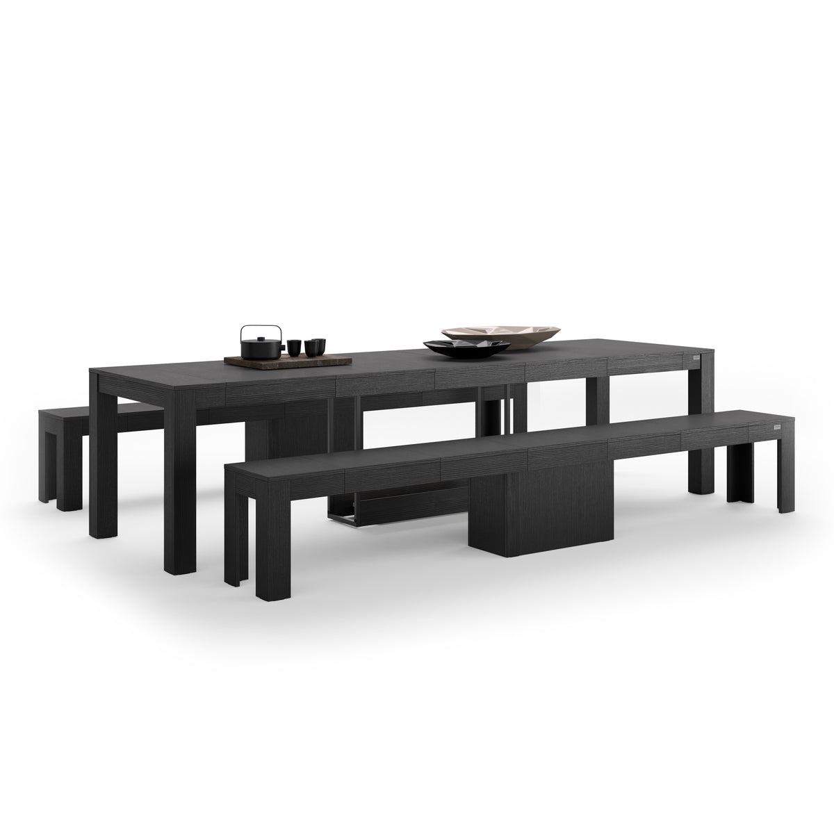Rachele Extendable Console Table 46(306)x90 cm, 2 Extendable Benches 67,5(292)x35 cm, Ashwood Black