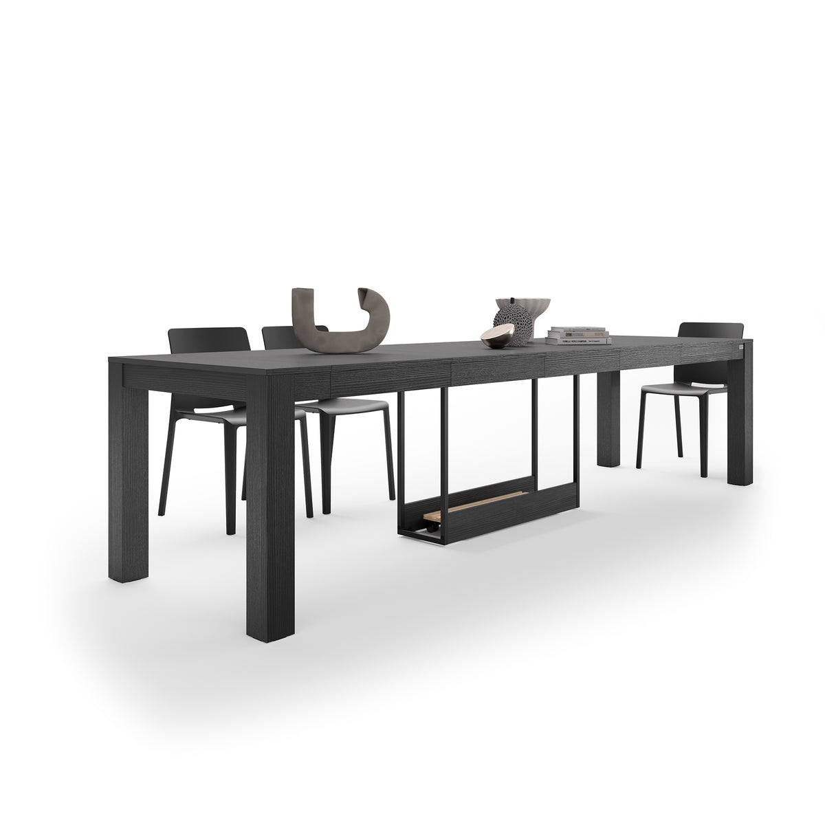 Table Console Extensible avec rallonges intégrées, Rachele, 46(306)x90 cm, Frêne Noir