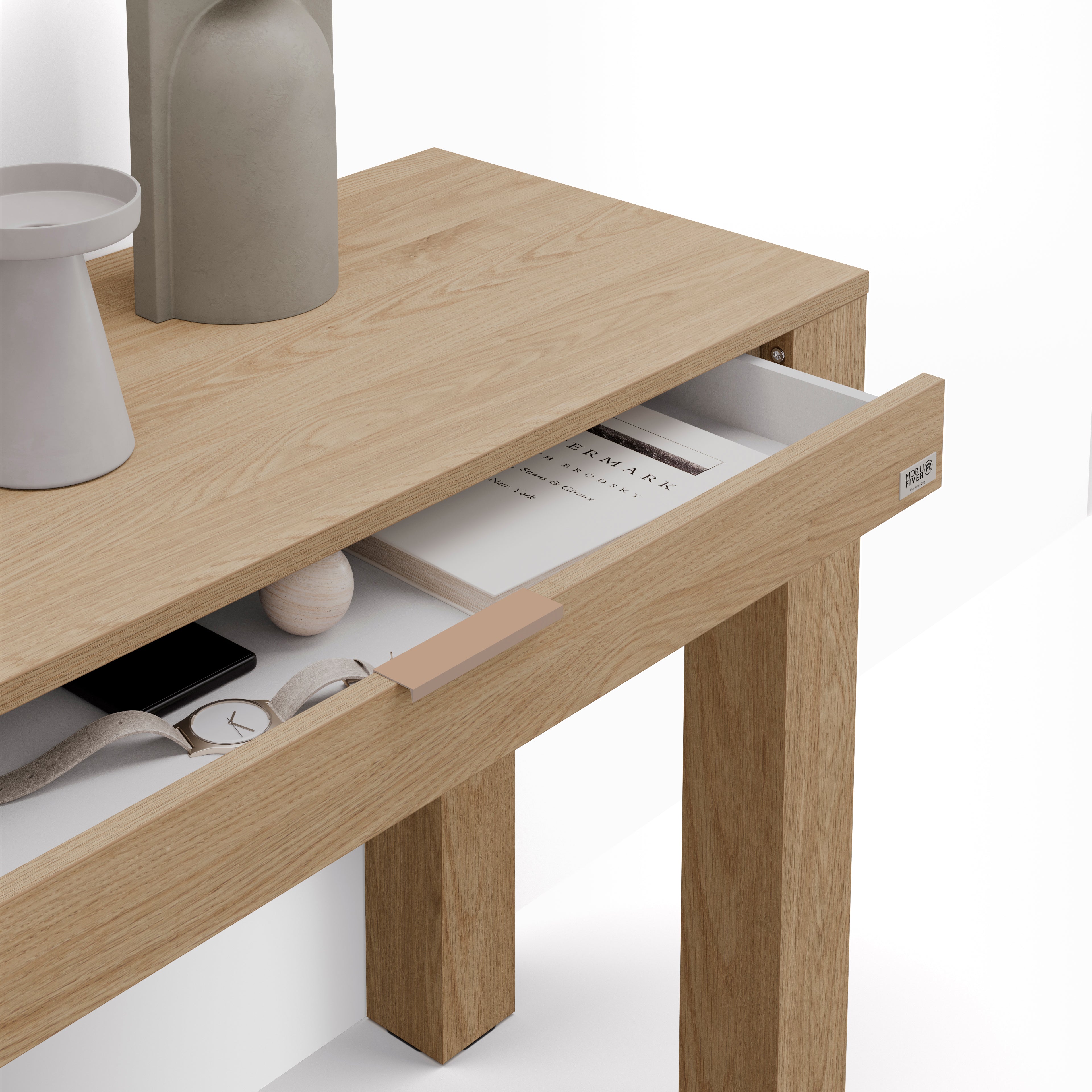 Console d'entrée avec tiroir Rachele, 115x45 cm, Chêne Clair
