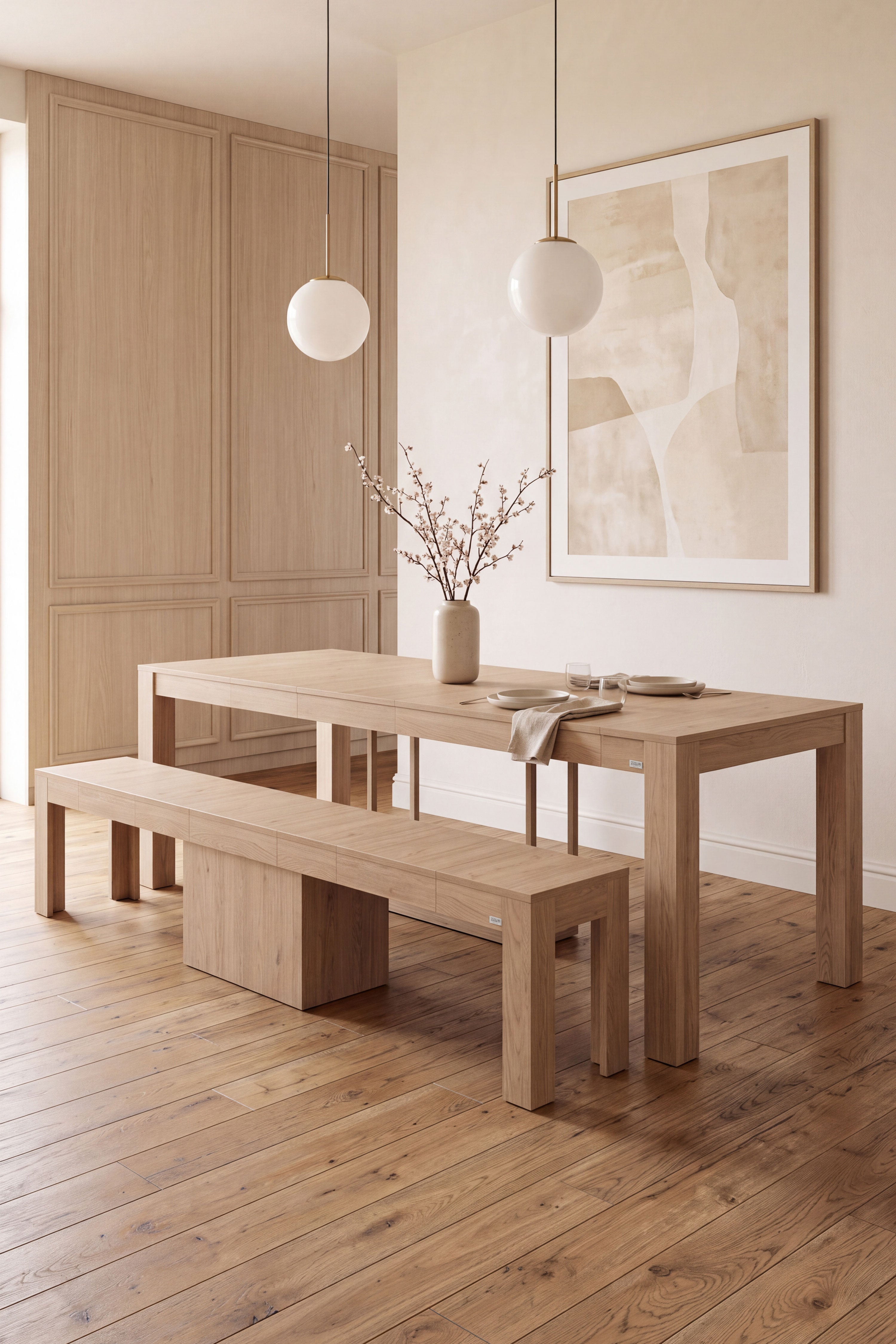 Extendable Console Table with extension leaves holder, Rachele, 45(306)x 90 cm, Light Oak - gallery 9