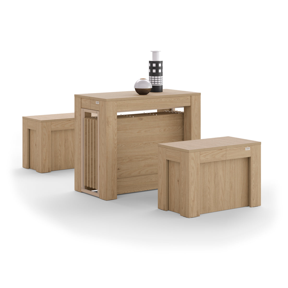Rachele Extendable Console Table 46(306)x90 cm, 2 Extendable Benches 67,5(292)x35 cm, Light Oak - Detail image 1