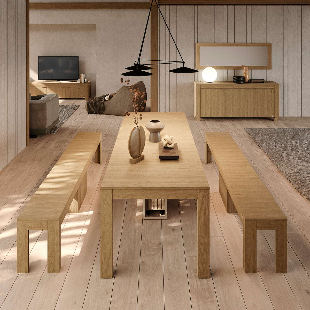 Extendable Console Table with extension leaves holder, Rachele, 45(306)x 90 cm, Light Oak - Set image 1