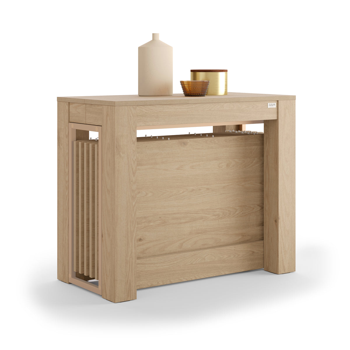 Extendable Console Table with extension leaves holder, Rachele, 45(306)x 90 cm, Light Oak
