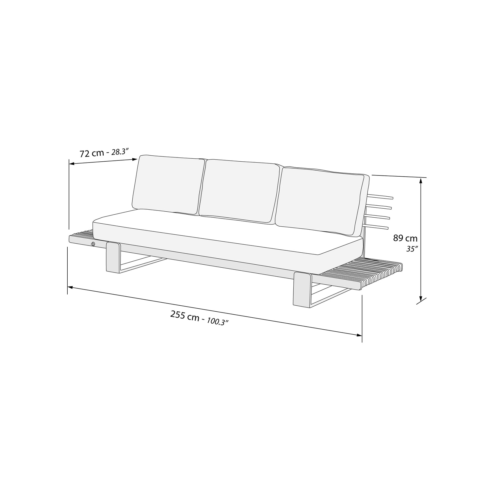 Garden lounge set with 2 two-seater sofas and 2 side tables, Nora, Beige and teak wood - Immagine tecnica 1