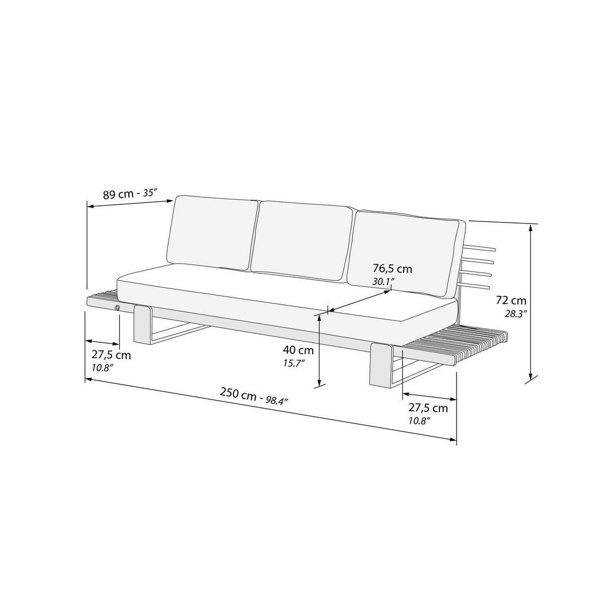 Conjunto de jardim com 2 sofás de 3 lugares e 2 mesas laterais, Nora, Bege e madeira de teca - Immagine tecnica 4