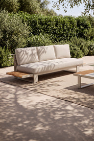 3-seater garden sofa Nora, with reclining left side, 255x89x72 cm, Beige and teak