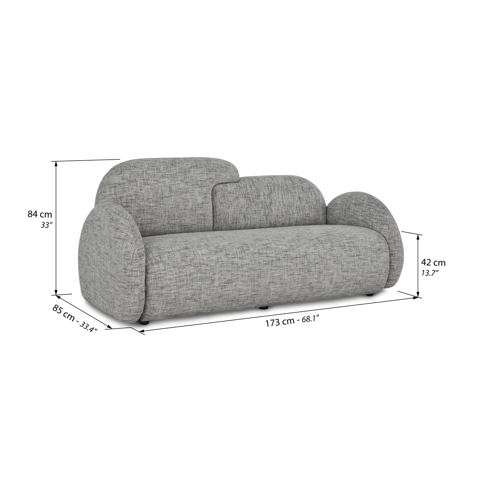 2-Sitzer Stoffsofa Olivia 173x85 cm, Grau Melange - Immagine tecnica 1