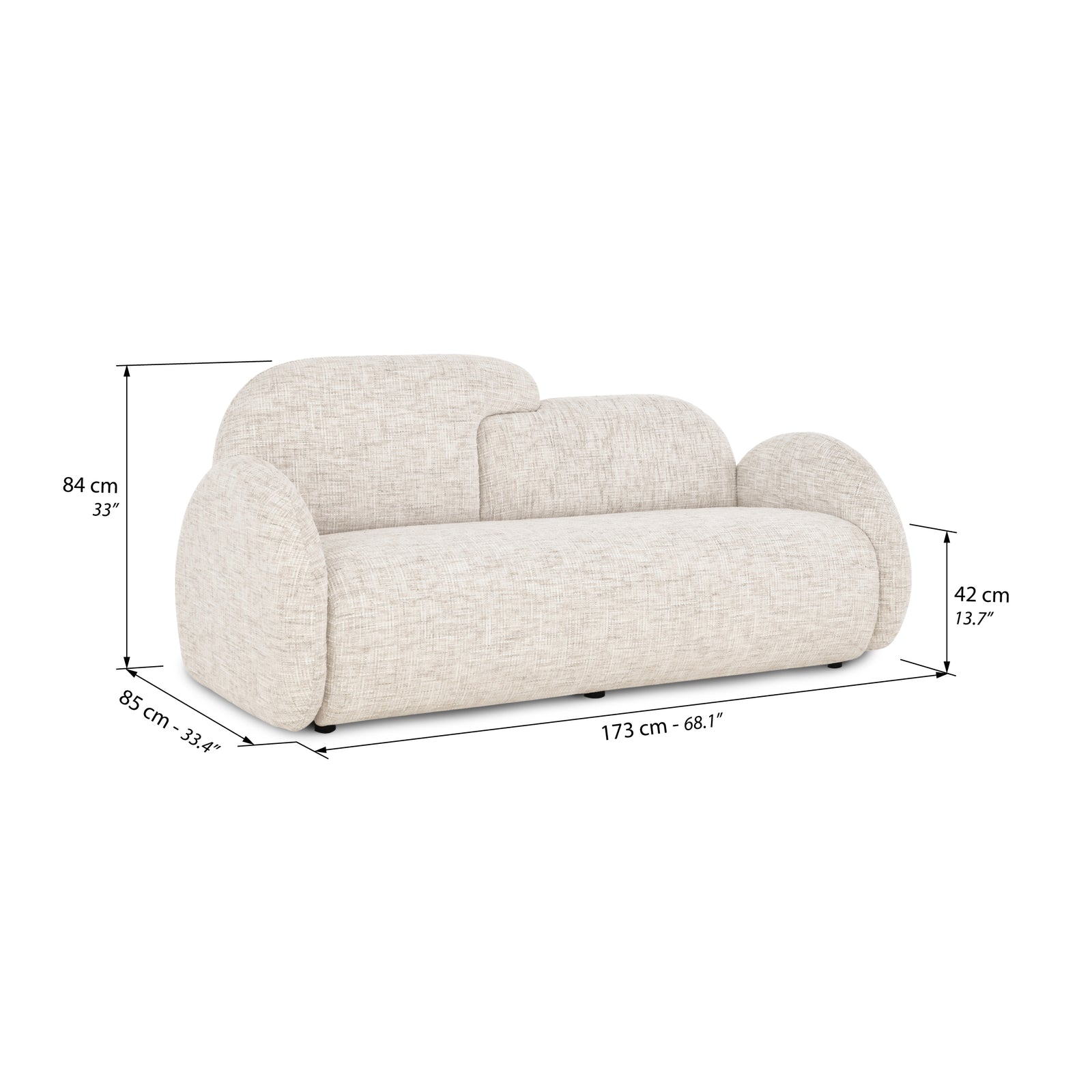 2-Sitzer Stoffsofa Olivia 173x85 cm, Rauchgrau - Immagine tecnica 1