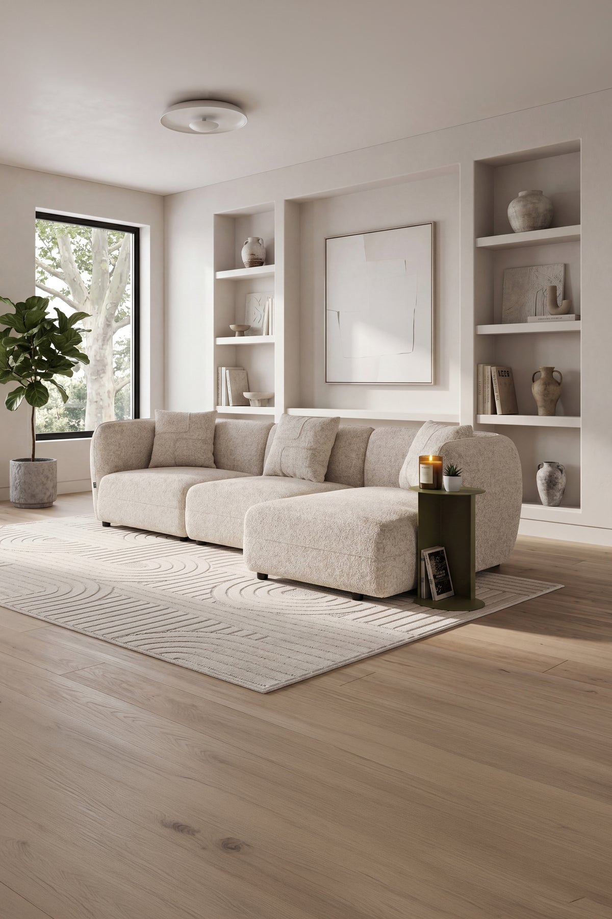 Olivia 3místná rohová sedačka z látky, 256x151 cm, písková - Ambientní obrázek 5