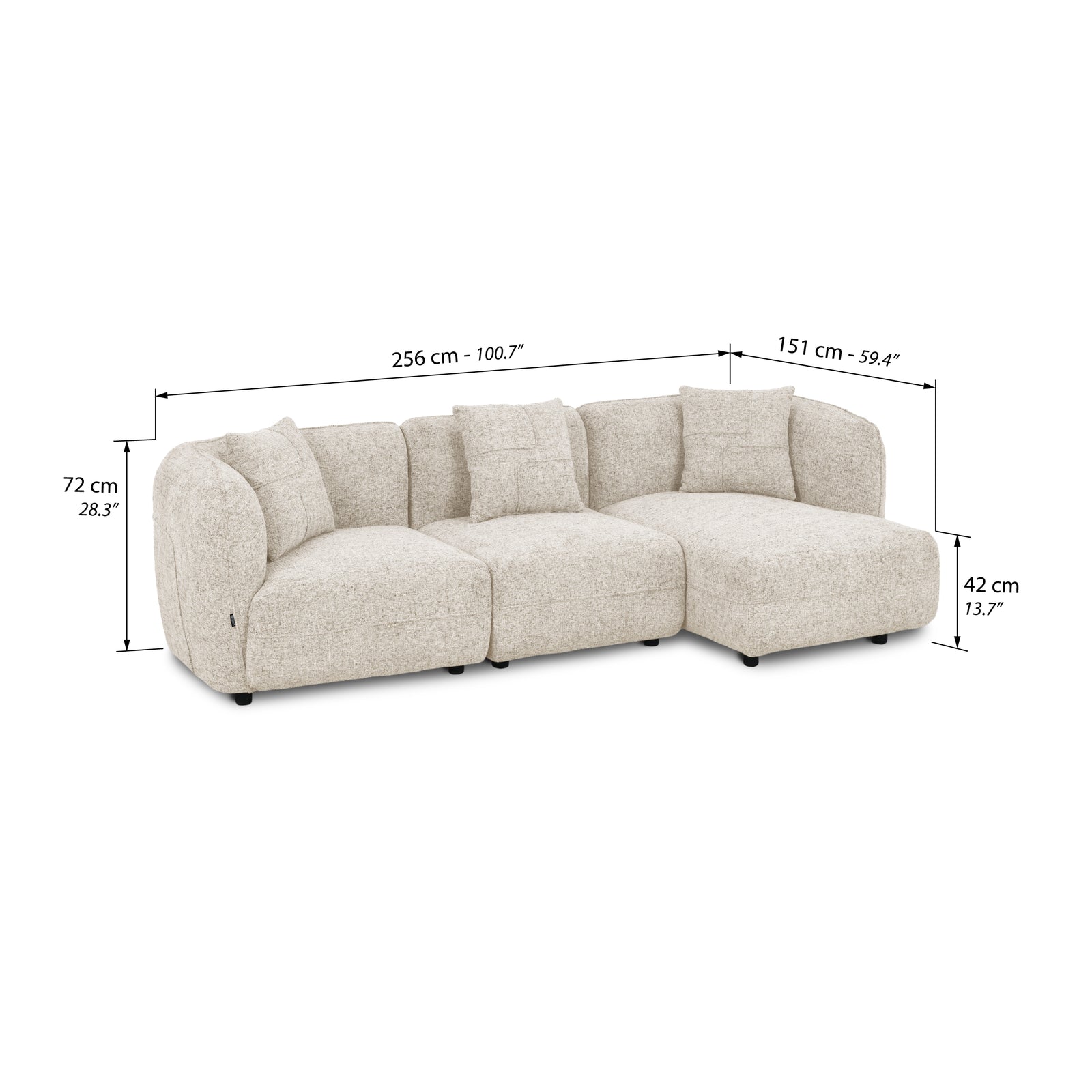 3-Sitzer Ecksofa aus Stoff Olivia 256x151 cm, Sand - Immagine tecnica 1
