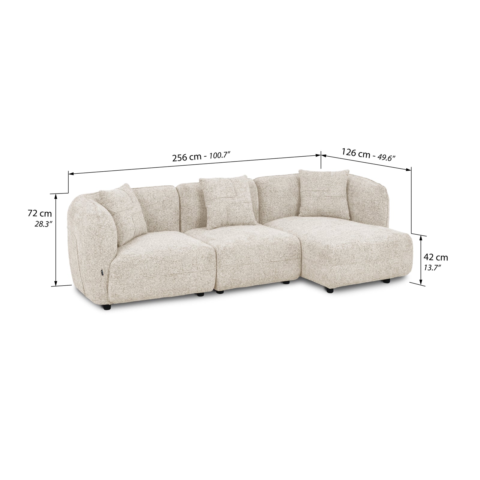 Canapé d'angle 3 places Oliva 256x151 cm, Sable - Immagine tecnica 1