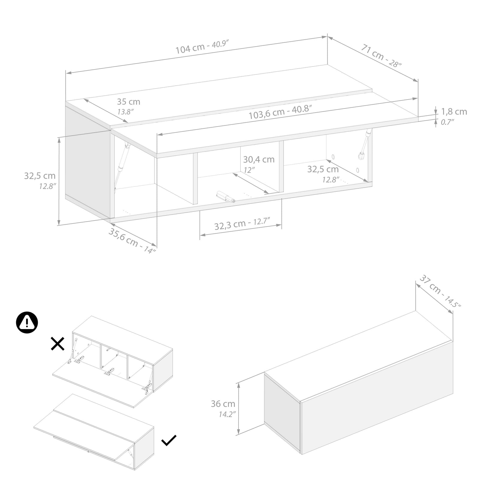 Armoire Suspendue Easy 104 Avec Porte Relevable, Bois Rustique - Immagine tecnica 1