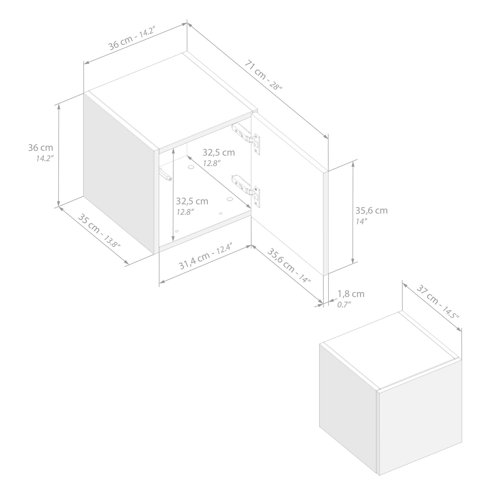 Ensemble Mural Easy 5, Frêne Blanc, 208x44x185 cm - Immagine tecnica 5