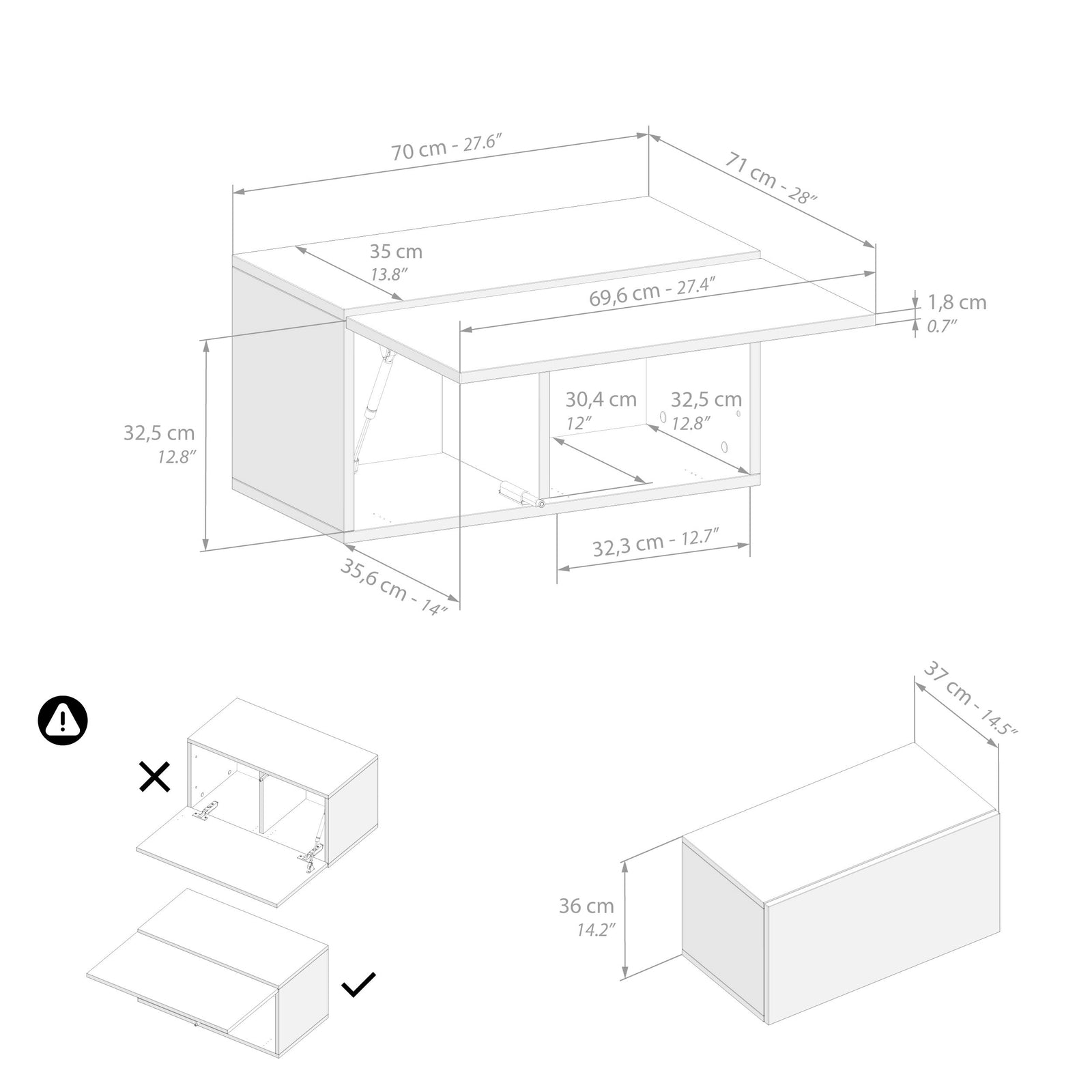 Hängeschrank Easy 70 mit Hebetüre, Rustikale Eiche - Immagine tecnica 1
