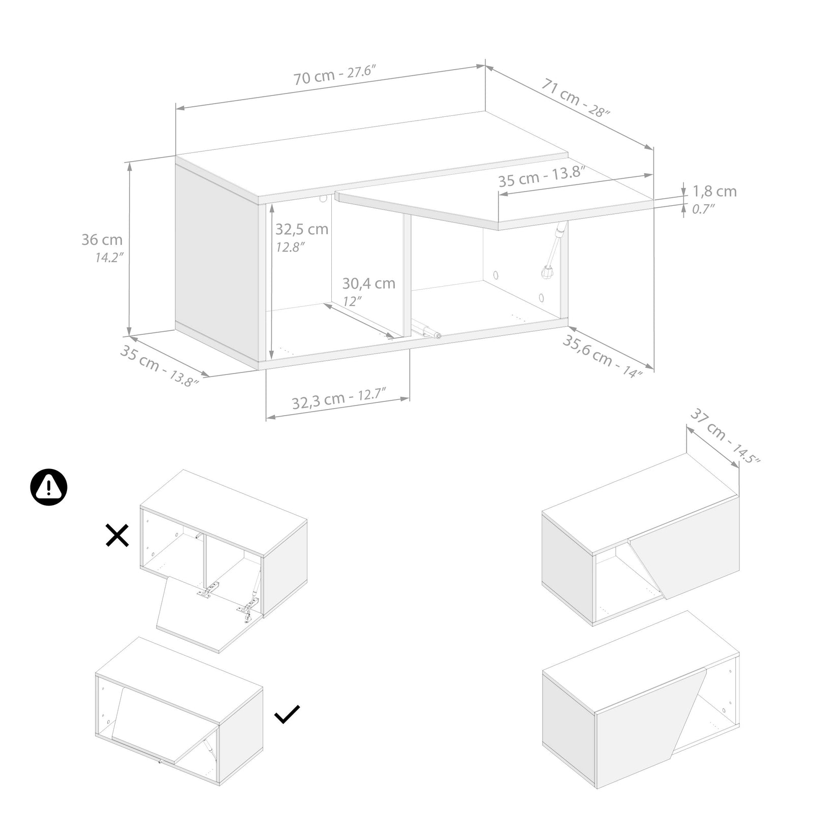 Conjunto de 2 armários de parede Emma 70 com porta de elevação, cimento preto - Immagine tecnica 1