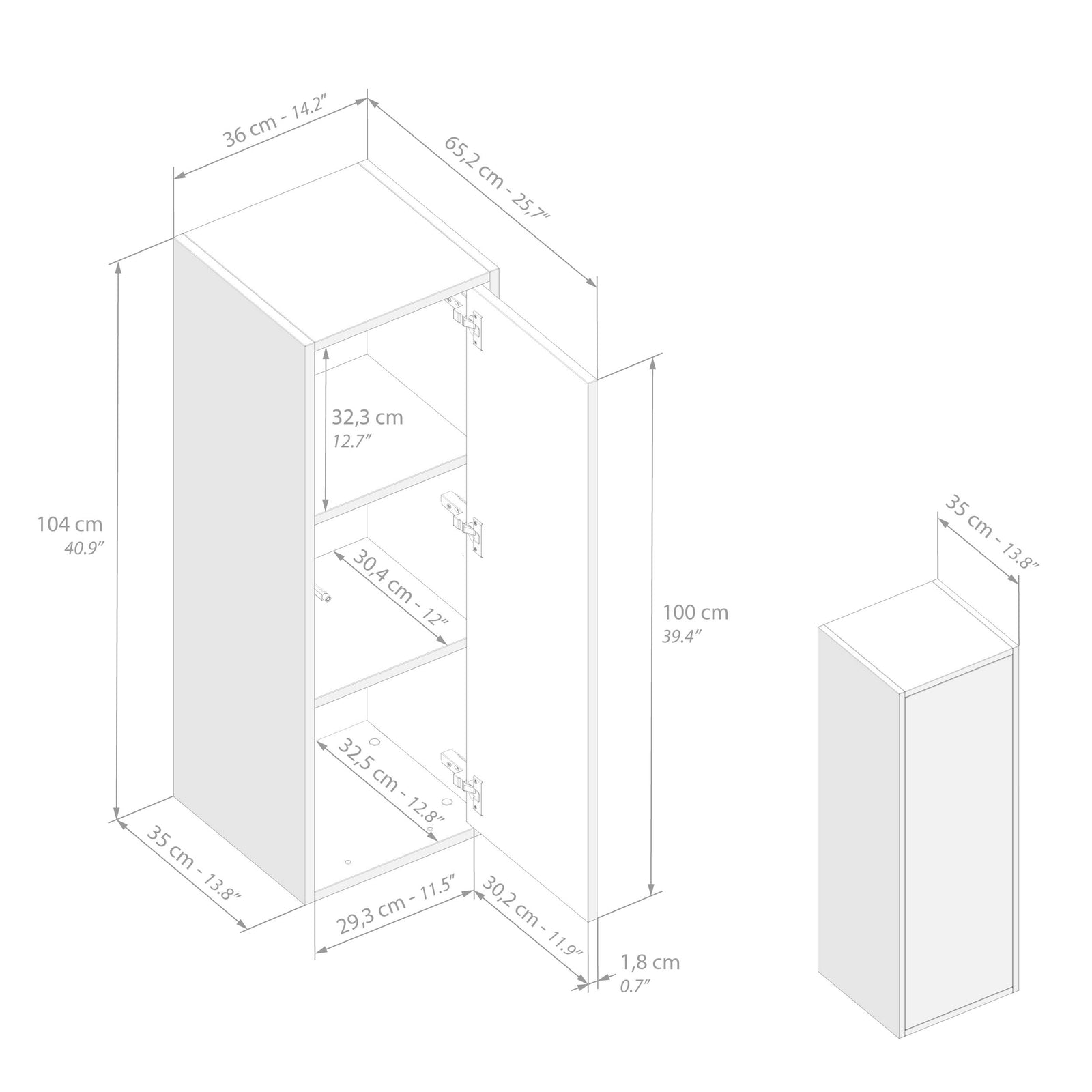 Hängeschrank Iacopo 104 mit Flügeltüre, Esche Weiß - Immagine tecnica 1