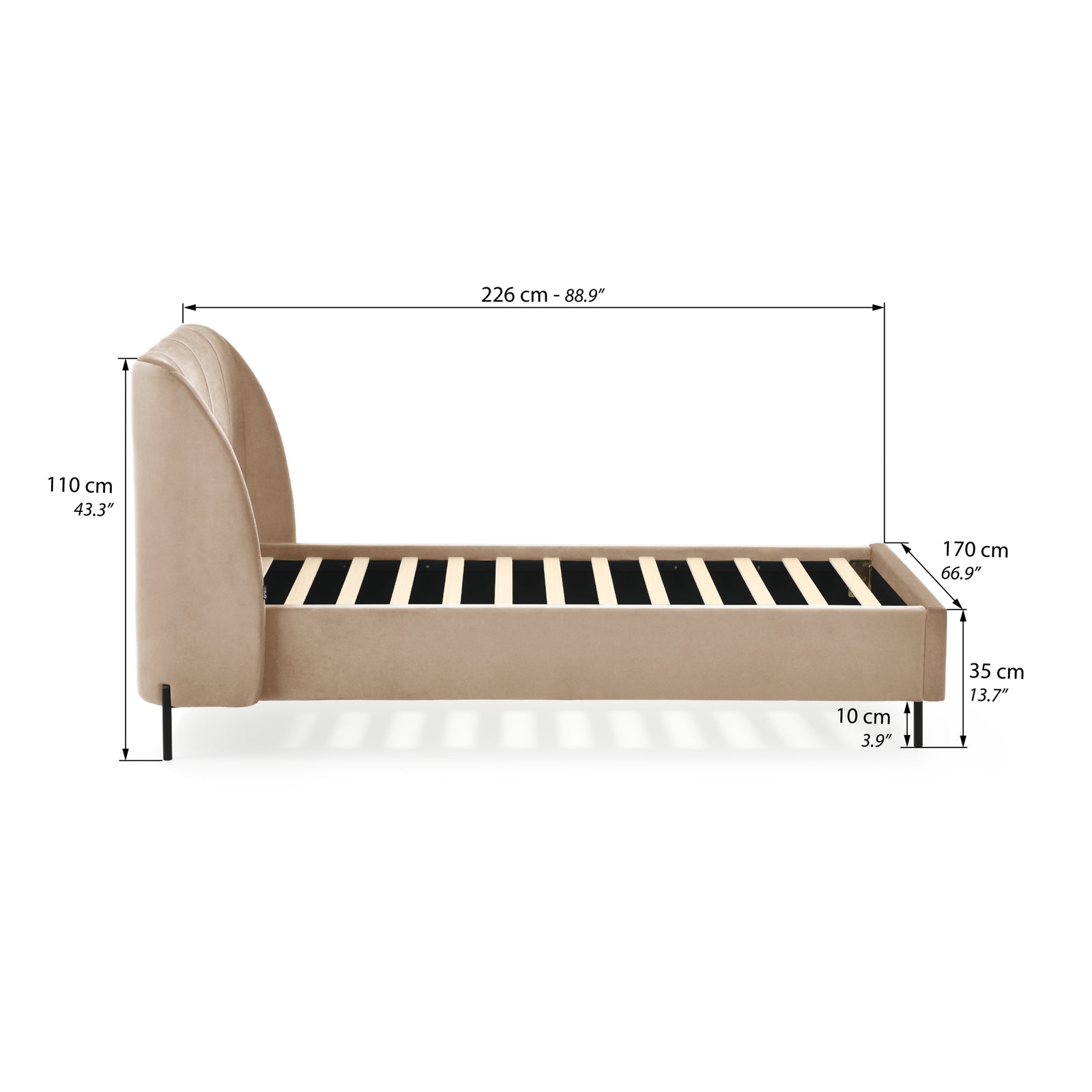 Gepolstertes Einzelbett Greta 90x200 cm, Camel - Immagine tecnica 1