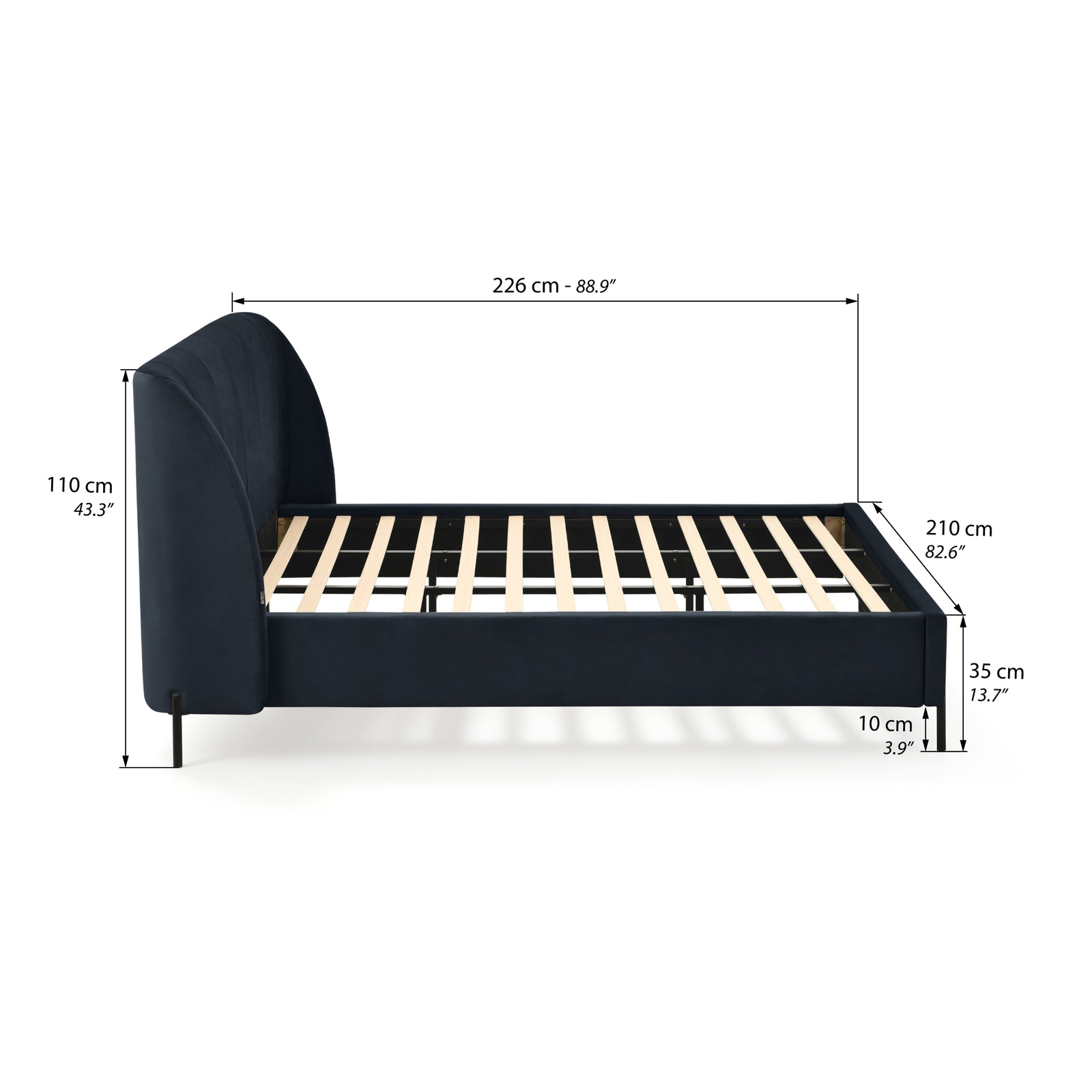 Lit king size rembourré Greta 180x200 cm, Bleu nuit - Immagine tecnica 1