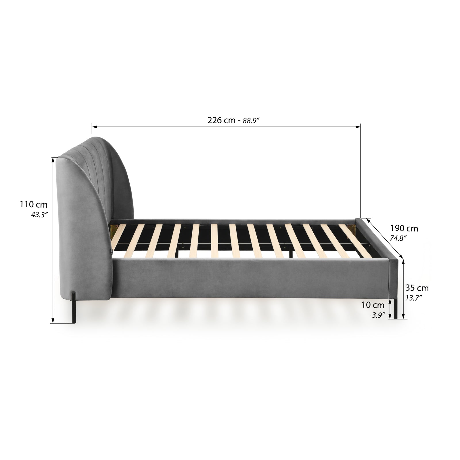Gepolstertes Doppelbett Greta 160x200 cm, Braun - Immagine tecnica 1