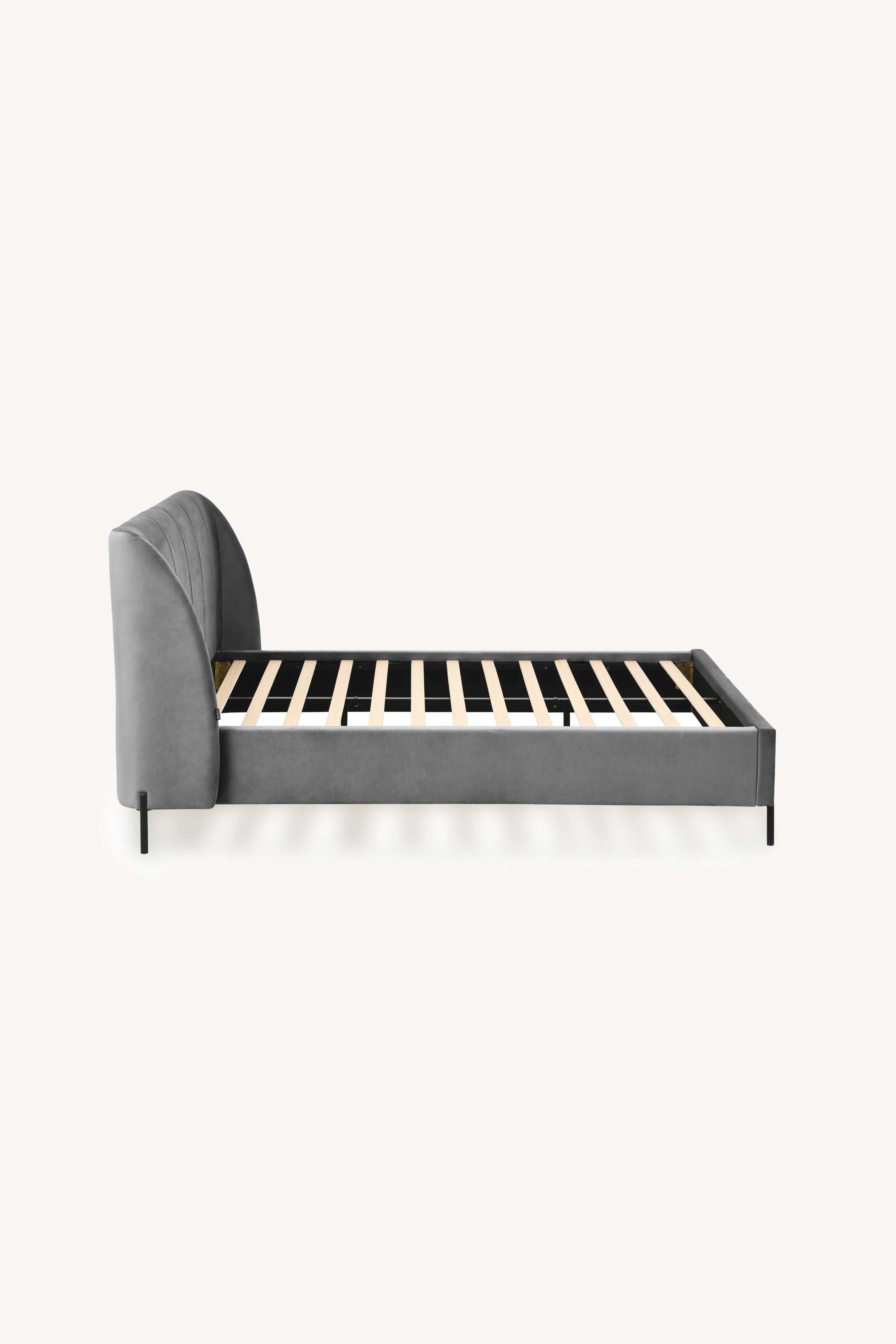 Lit queen size rembourré Greta 160x200 cm, Gris Fumé
