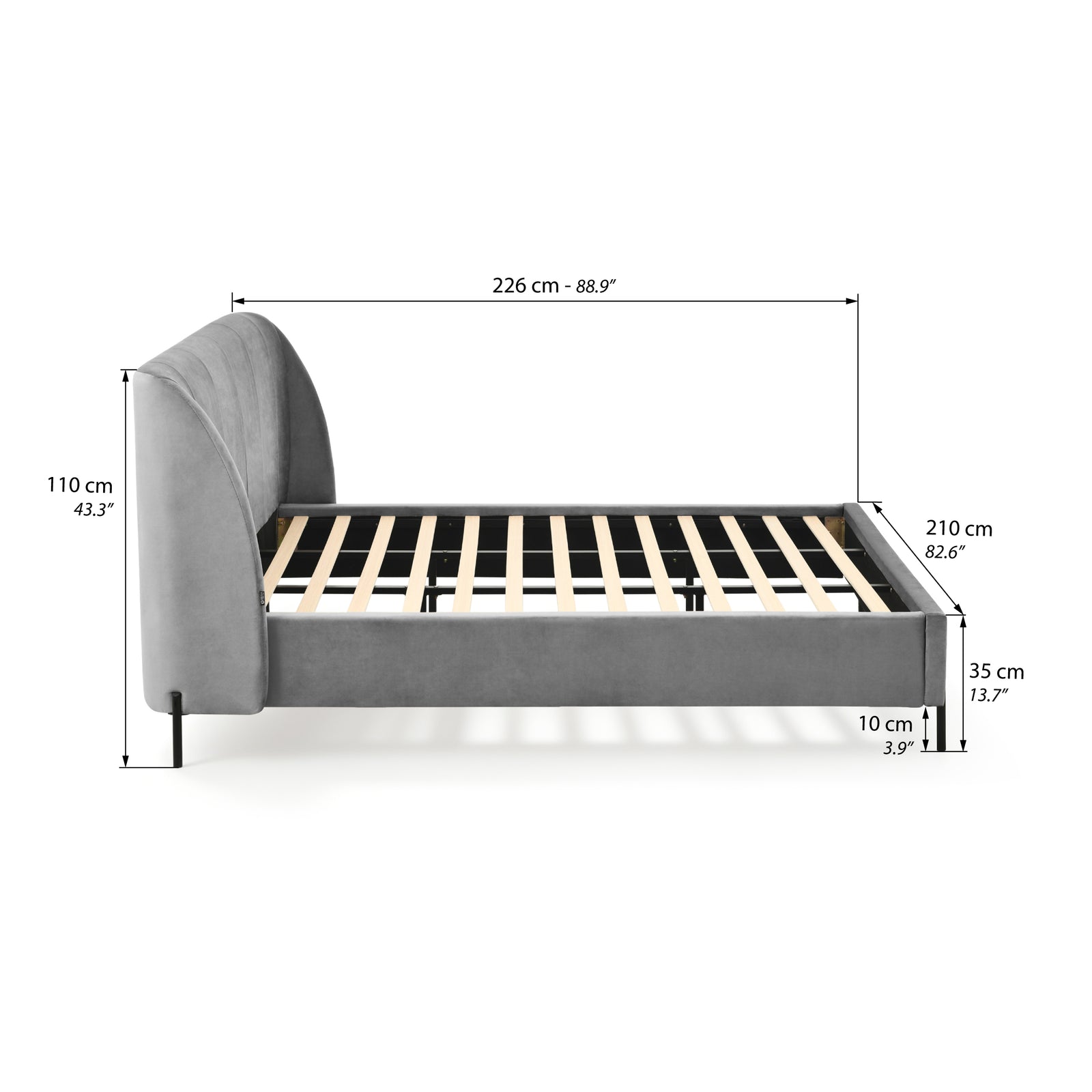 Greta upholstered King size bed, 180x200 cm, Smoke Grey - Immagine tecnica 1