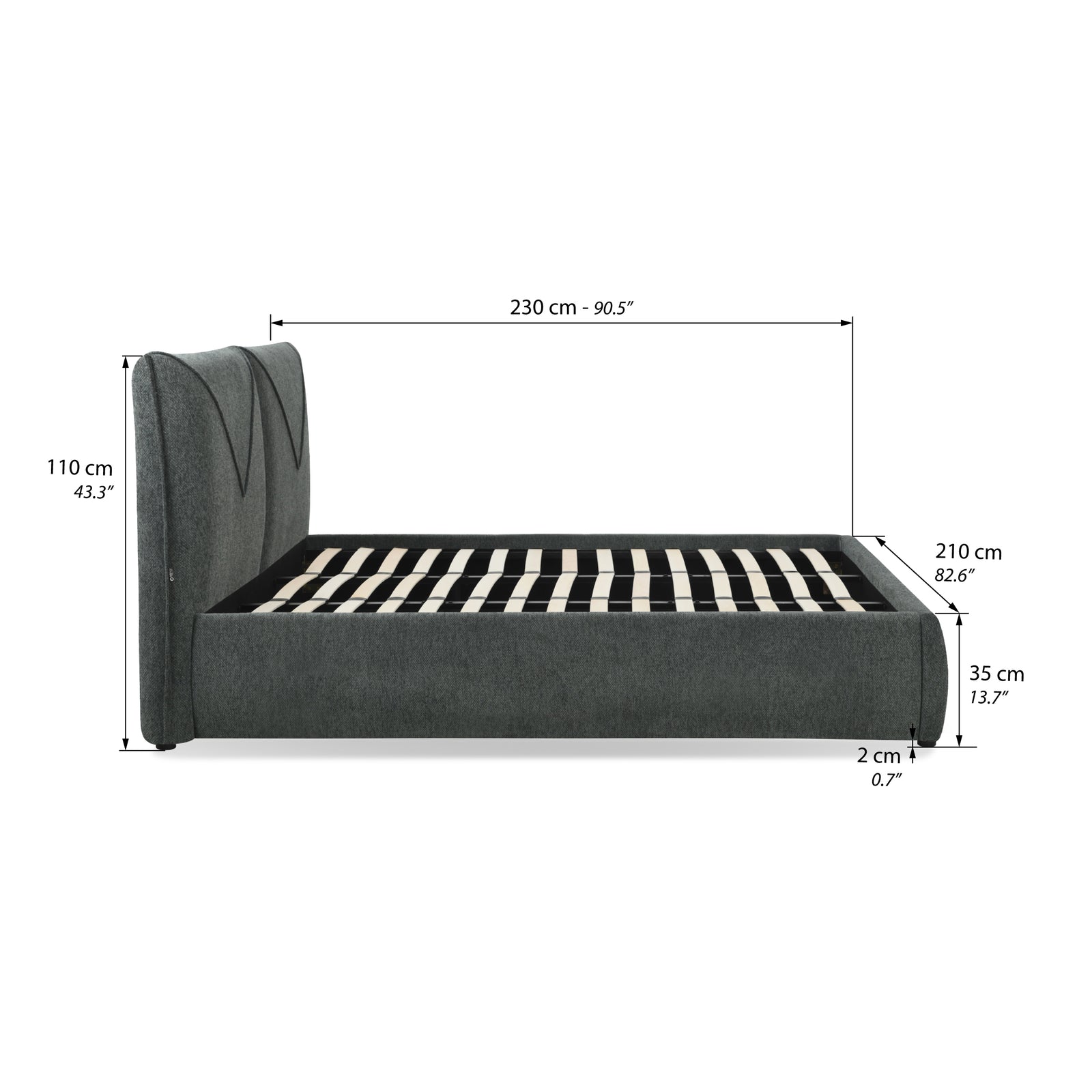 Letto matrimoniale con contenitore Martino 180x200 cm, Grigio - Immagine tecnica 1