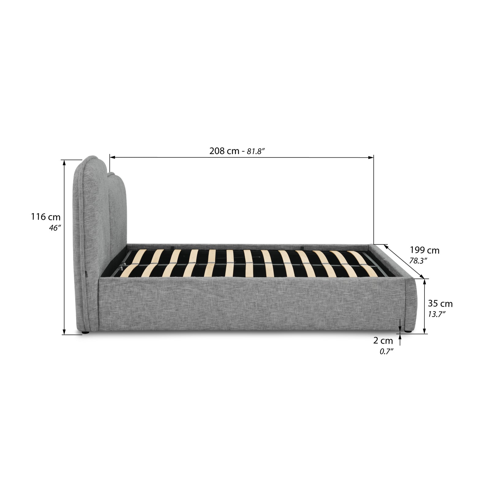 Letto matrimoniale con contenitore Oliva 160x200 cm, Grigio Melange - Immagine tecnica 1