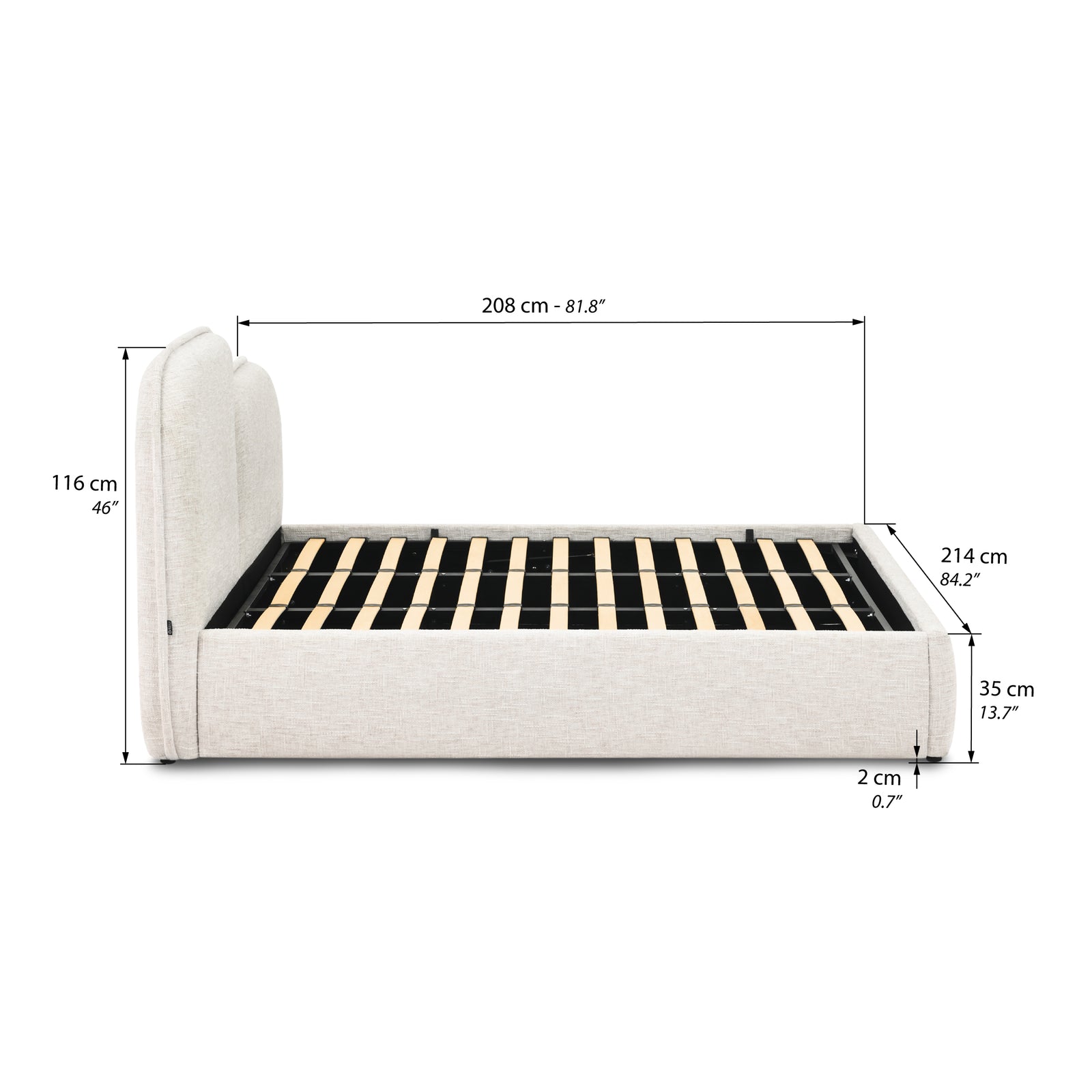 Letto matrimoniale con contenitore Oliva 180x200 cm, color Sabbia - Immagine tecnica 1