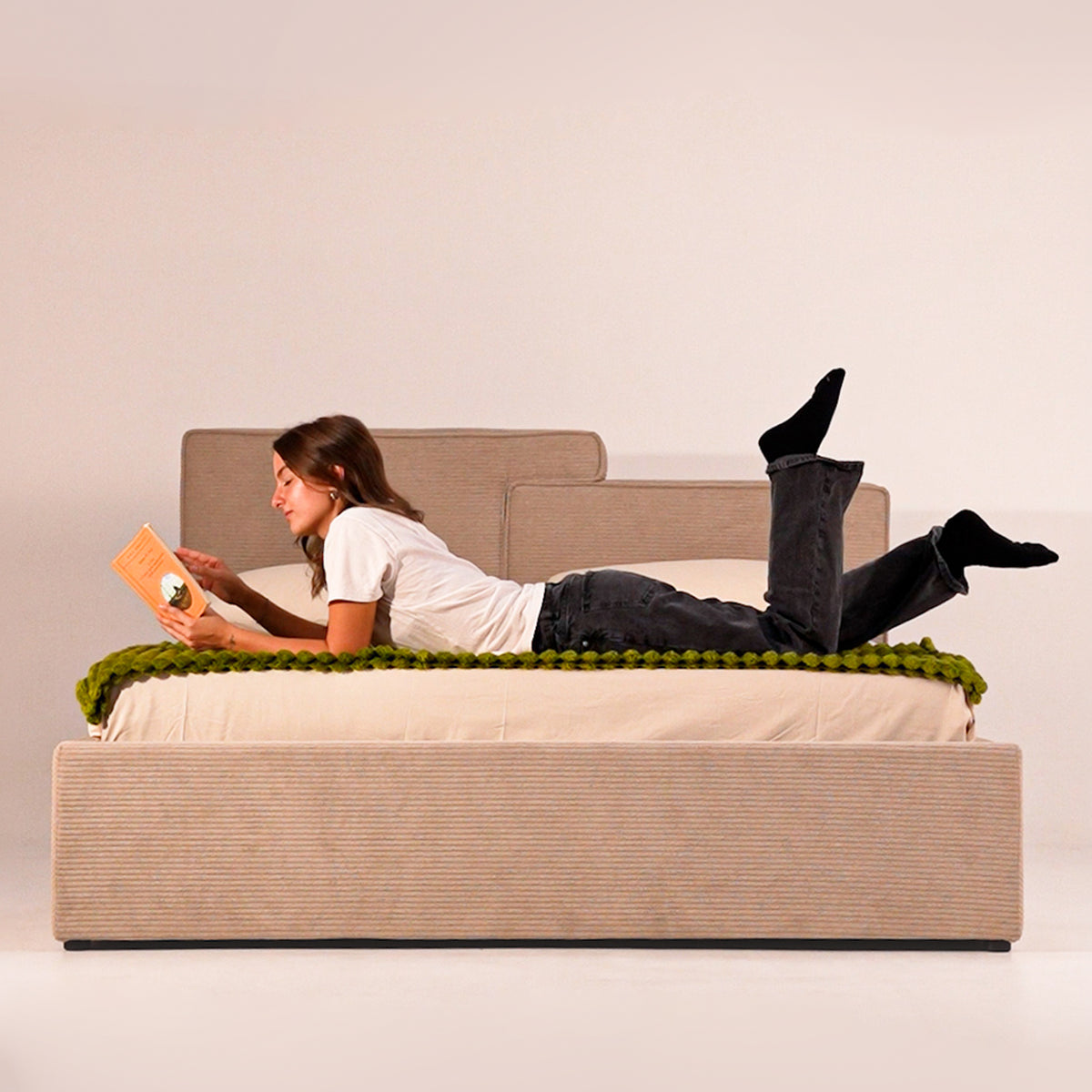 Lit double avec coffre Riccardo pour matelas 160x200 cm, Blanc Crème