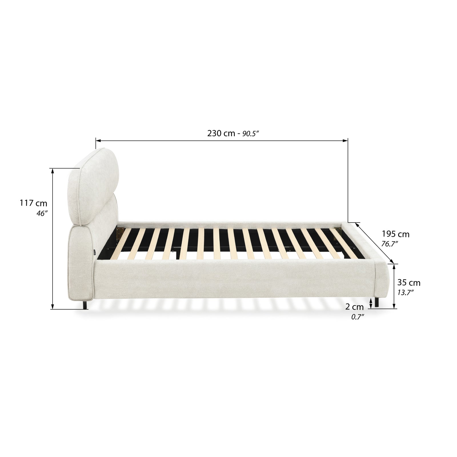 Rossella upholstered double bed, 160x200 cm, Ash White - Immagine tecnica 1