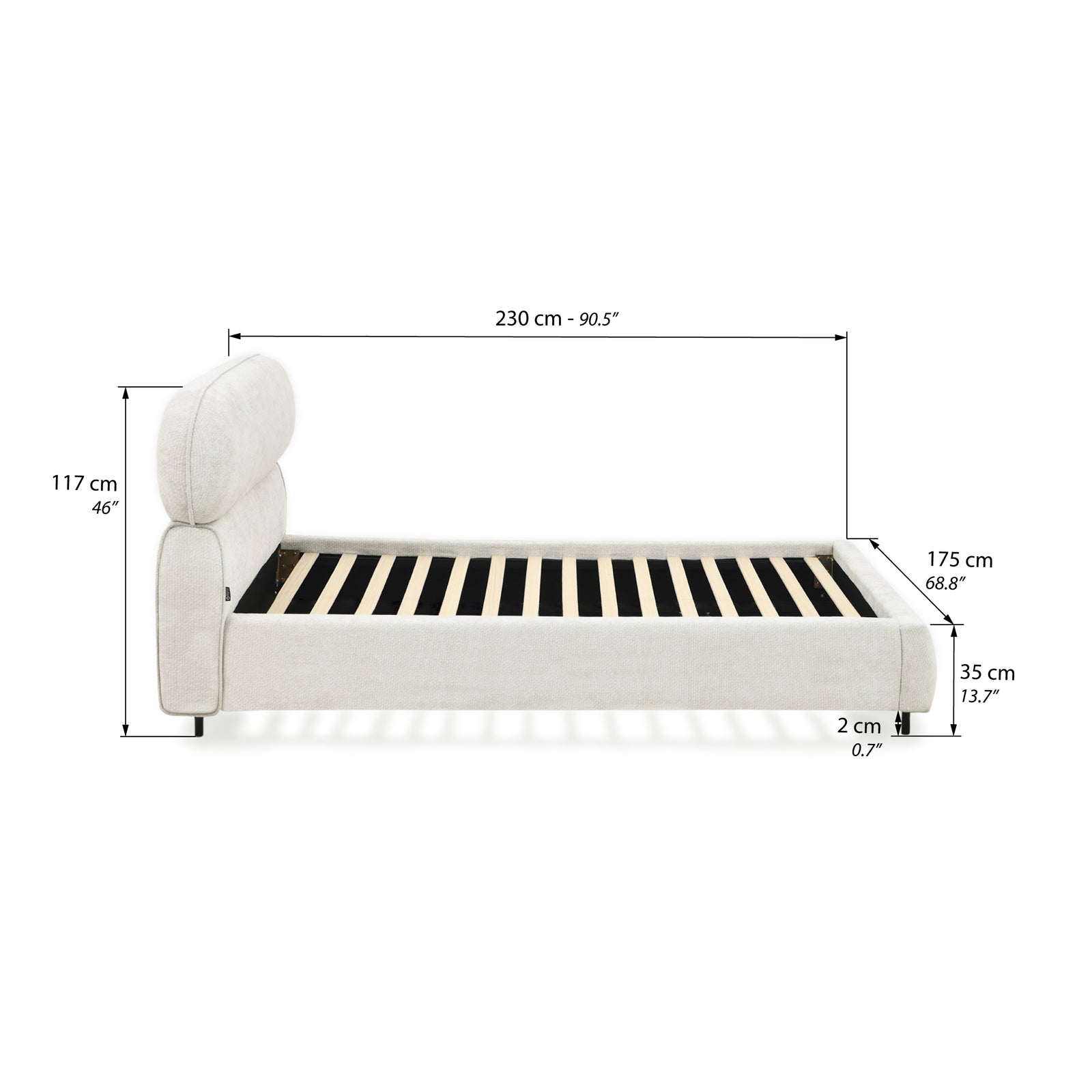 Rossella upholstered single bed, 90x200 cm, Ash White - Immagine tecnica 1